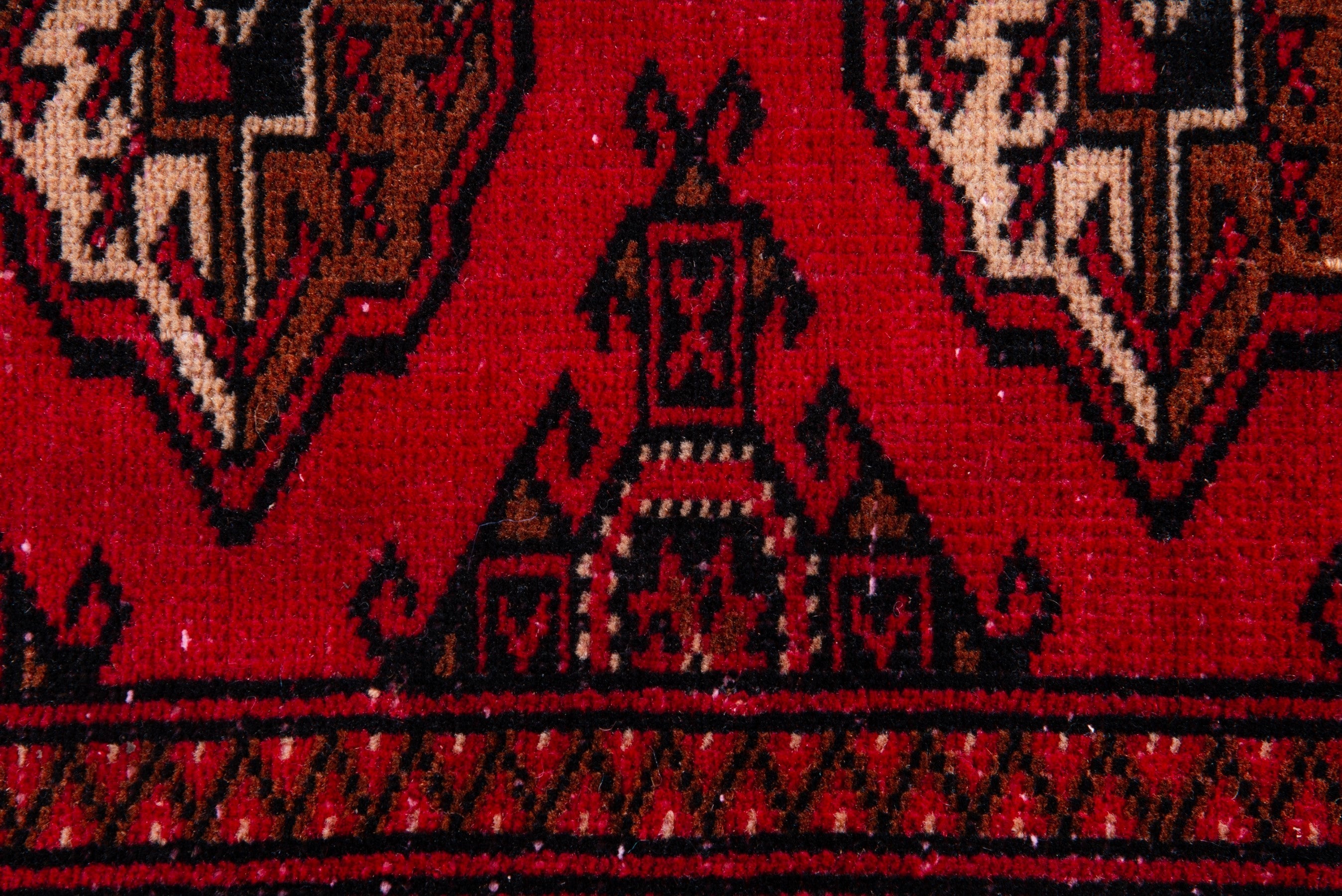Persian Torkaman accent rug in deep red and antique gold, view 13 of 17