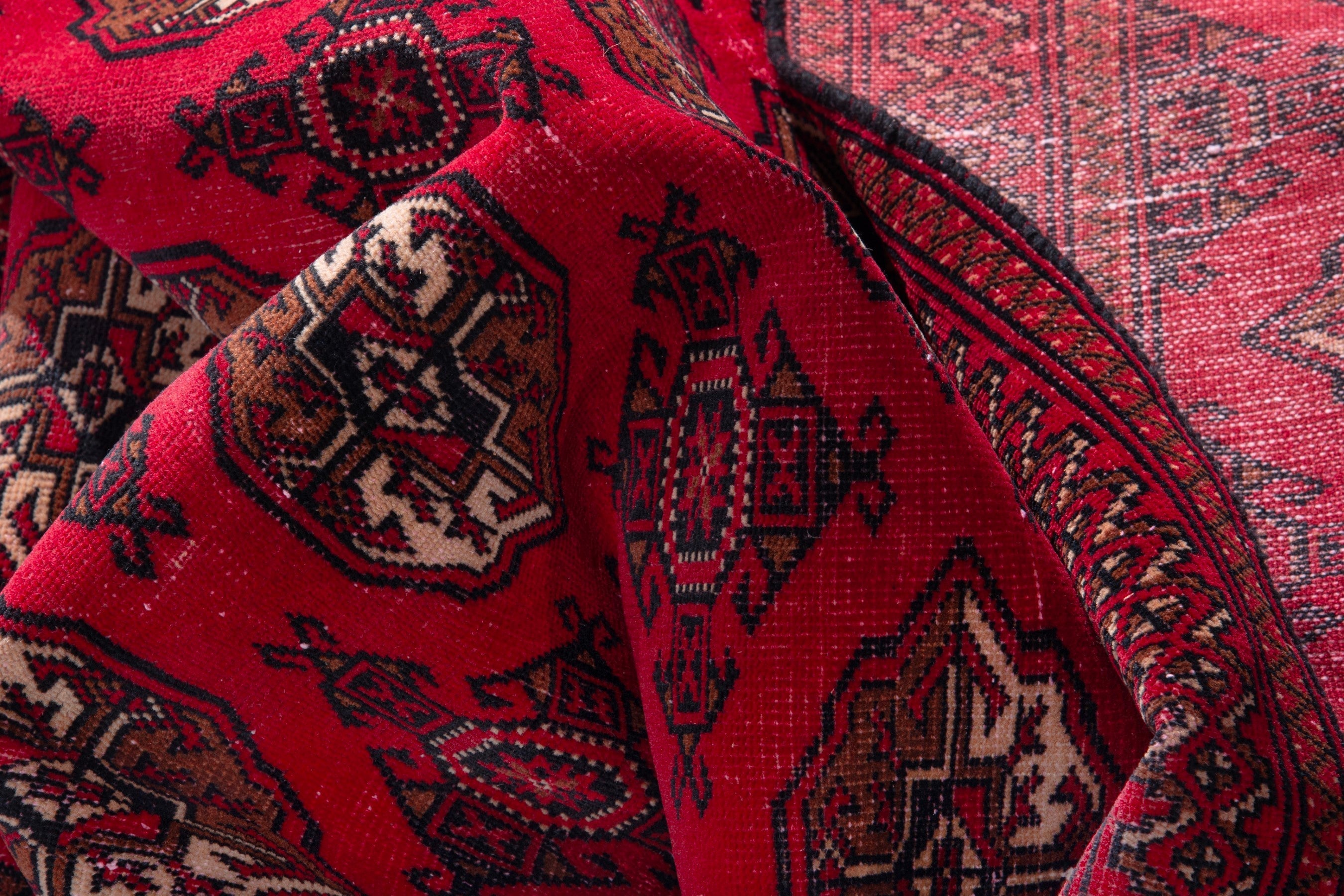 Persian Torkaman accent rug in deep red and antique gold, view 14 of 17