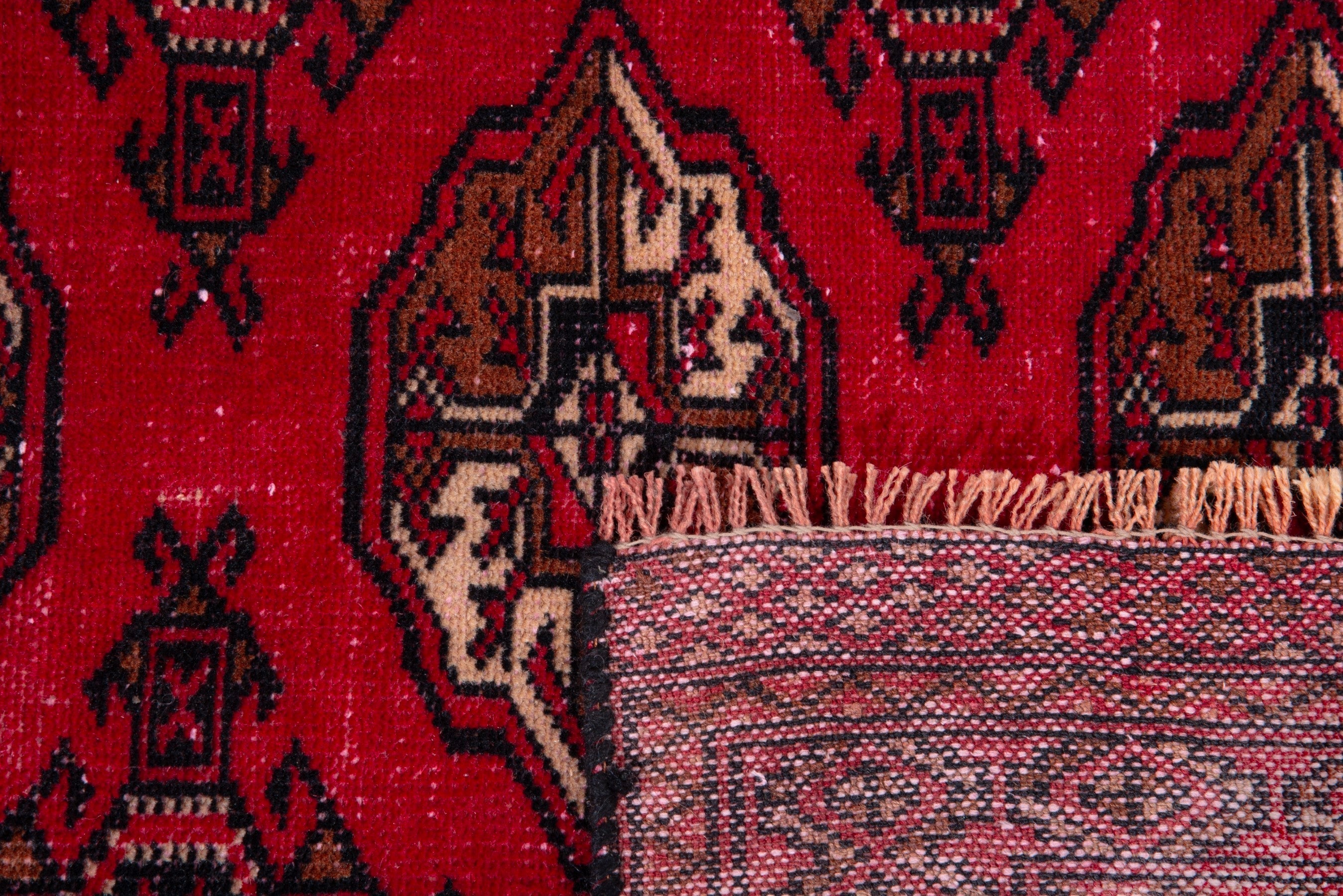 Persian Torkaman accent rug in deep red and antique gold, view 17 of 17