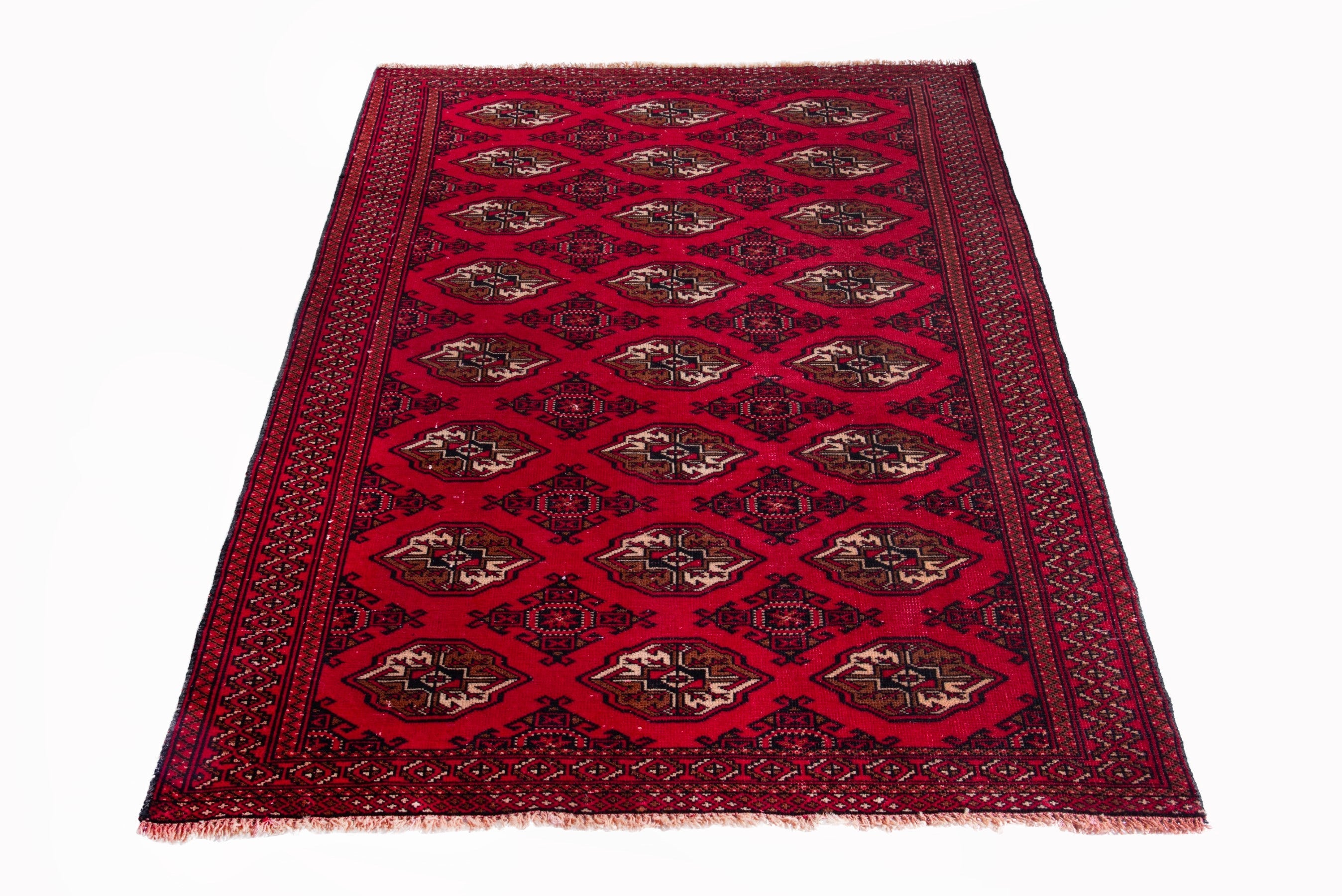 Persian Torkaman accent rug in deep red and antique gold, view 3 of 17