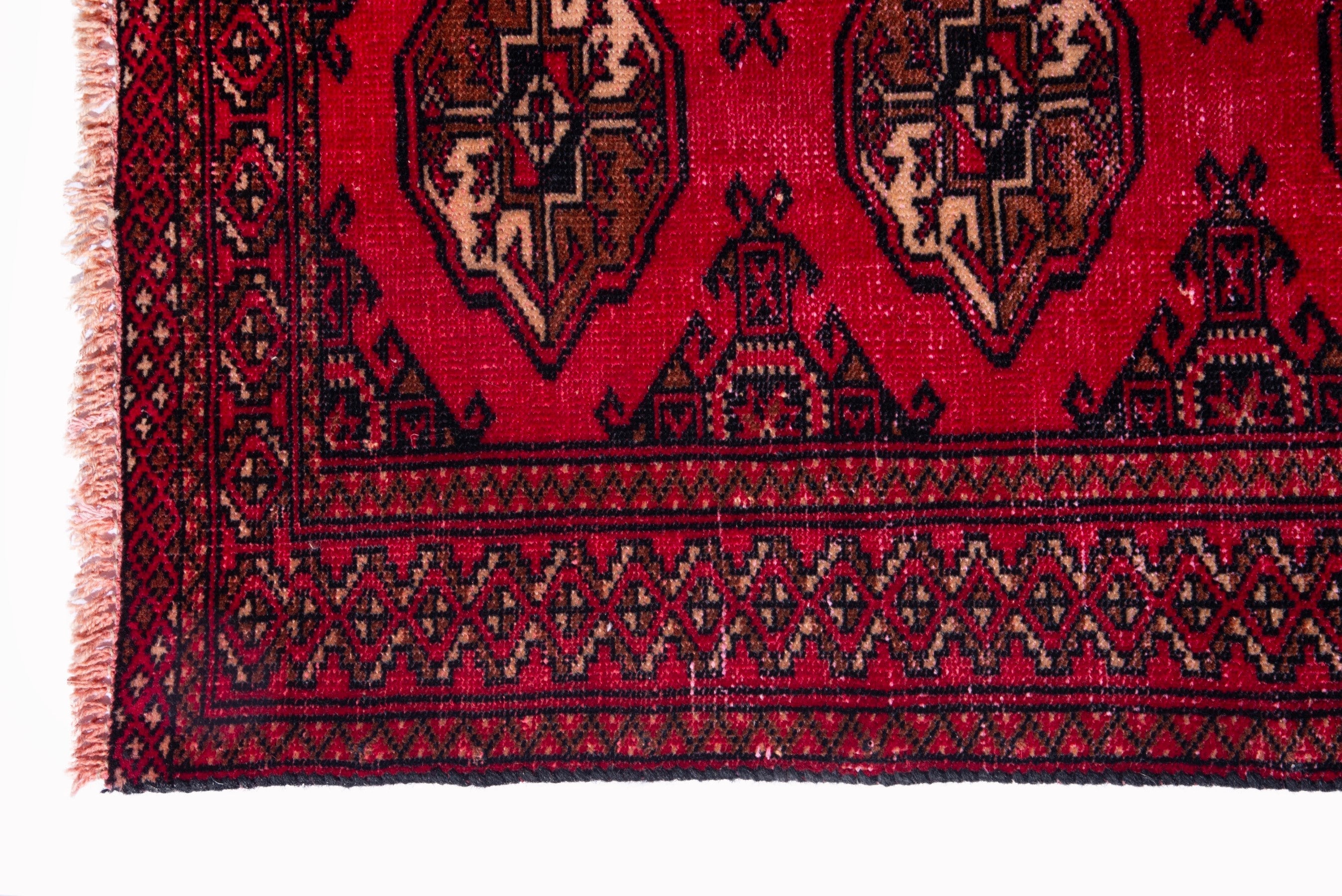 Persian Torkaman accent rug in deep red and antique gold, view 5 of 17