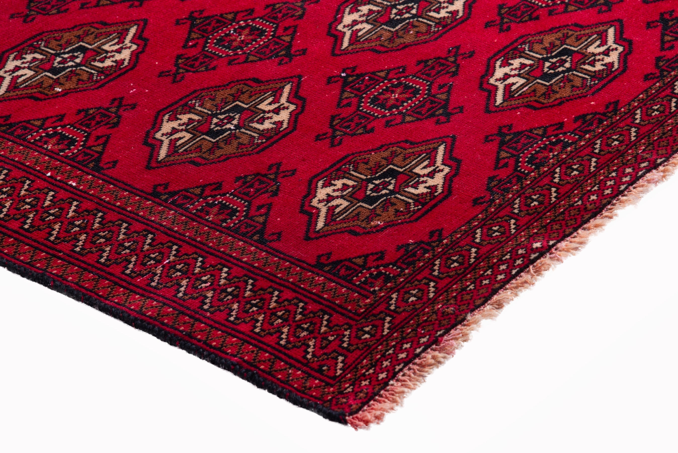 Persian Torkaman accent rug in deep red and antique gold, view 6 of 17
