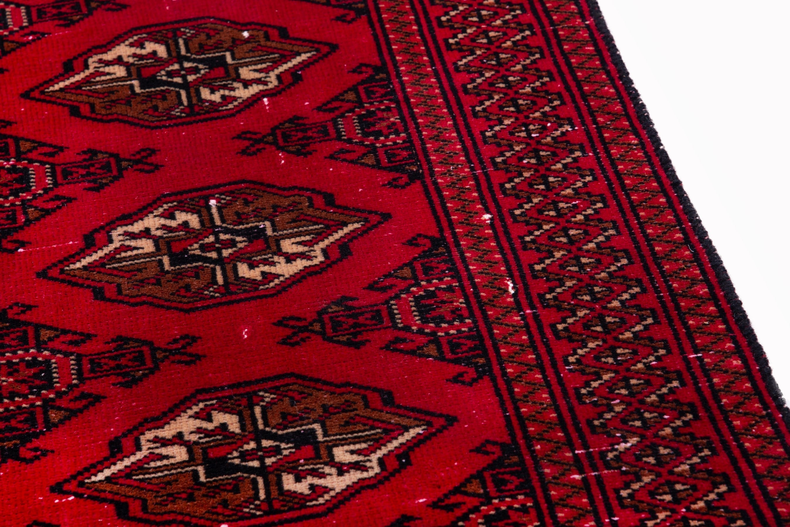 Persian Torkaman accent rug in deep red and antique gold, view 7 of 17
