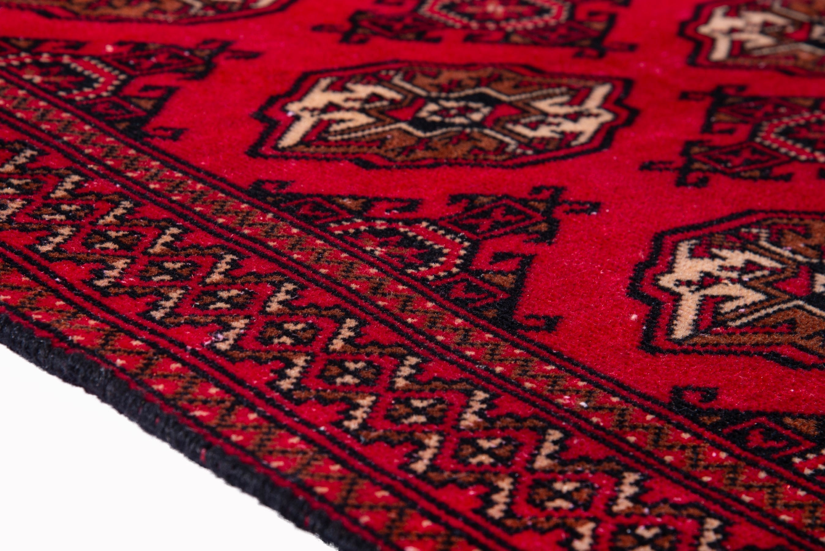 Persian Torkaman accent rug in deep red and antique gold, view 8 of 17