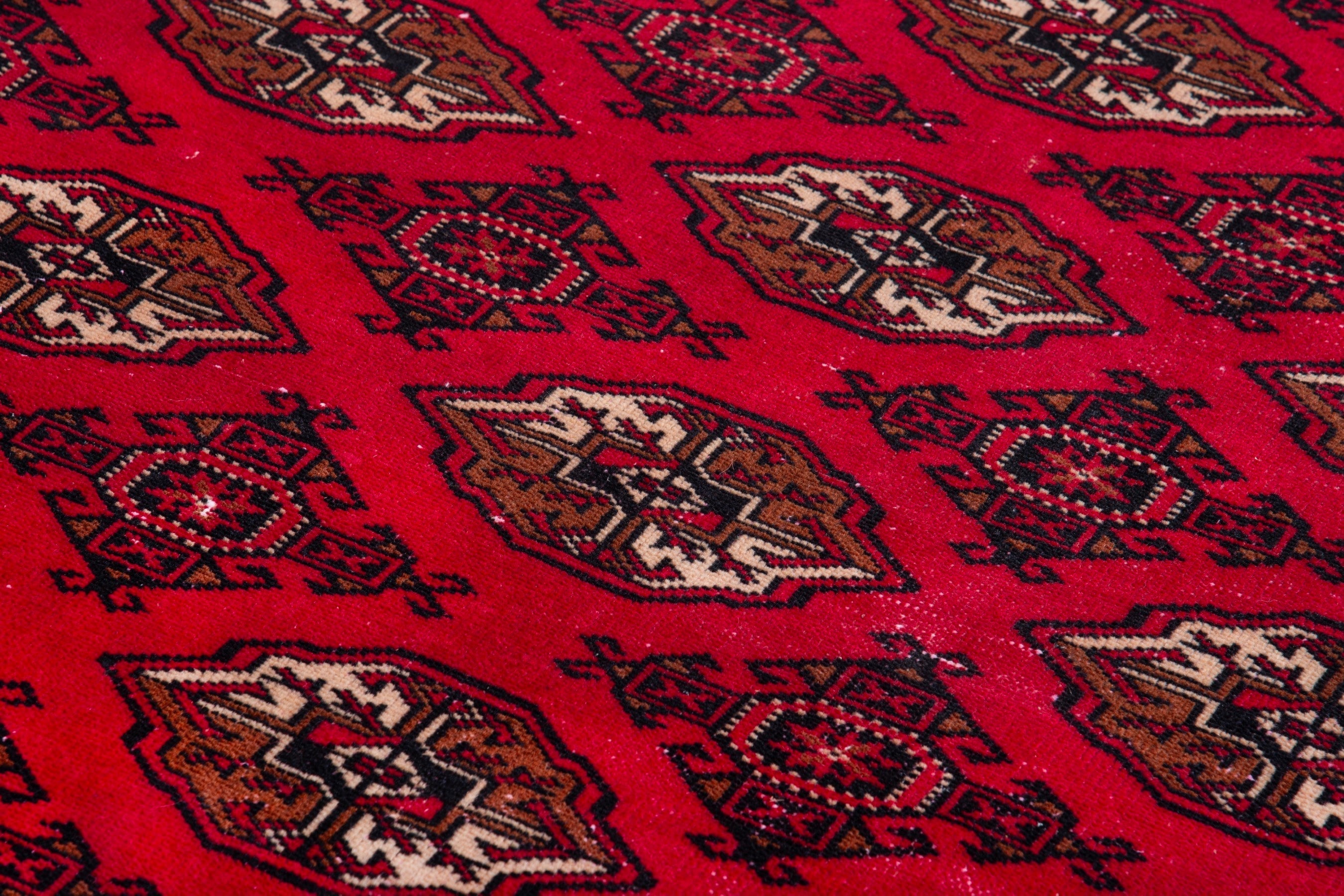 Persian Torkaman accent rug in deep red and antique gold, view 10 of 17