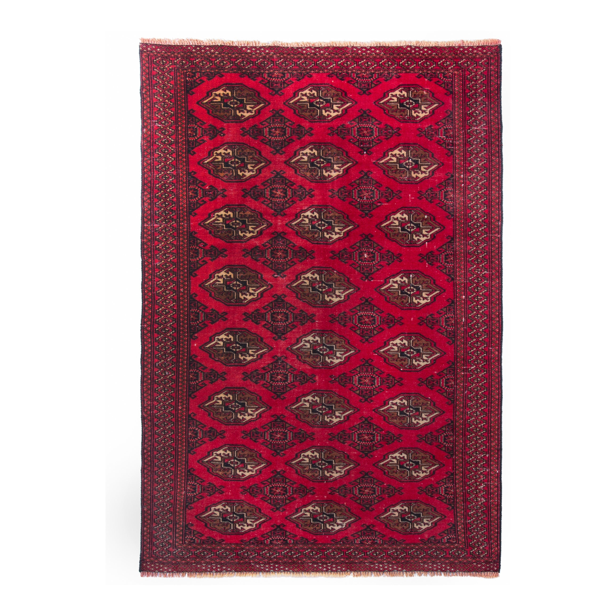 Persian Torkaman accent rug in deep red and antique gold, 4' x 6'3"