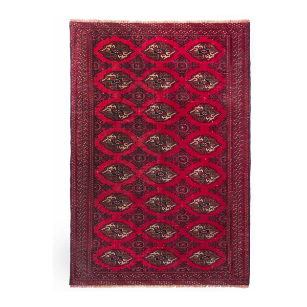Persian Torkaman accent rug in deep red and antique gold, 4' x 6'3"