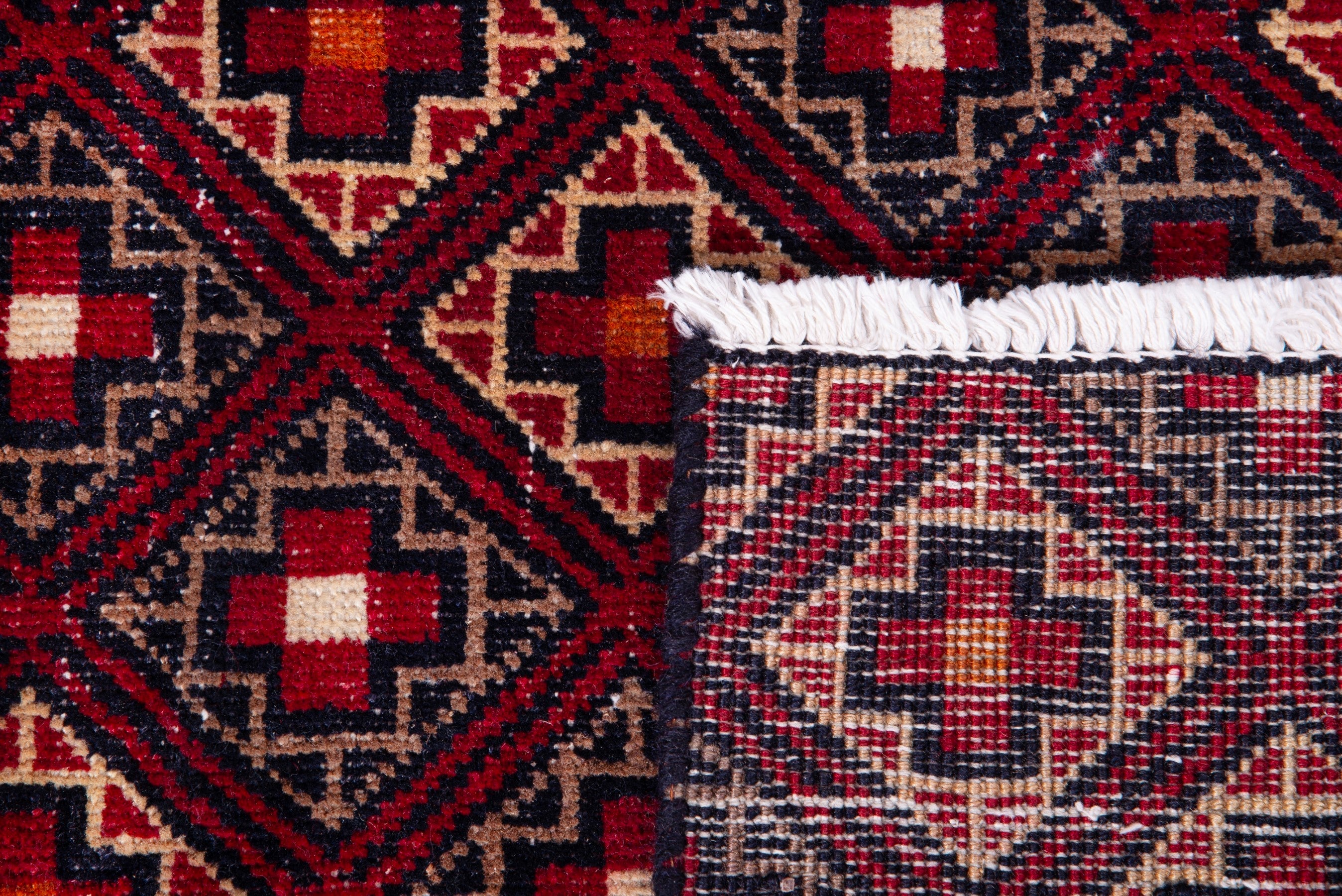 Persian Baluch runner rug in burgundy and deep red, view 17 of 17