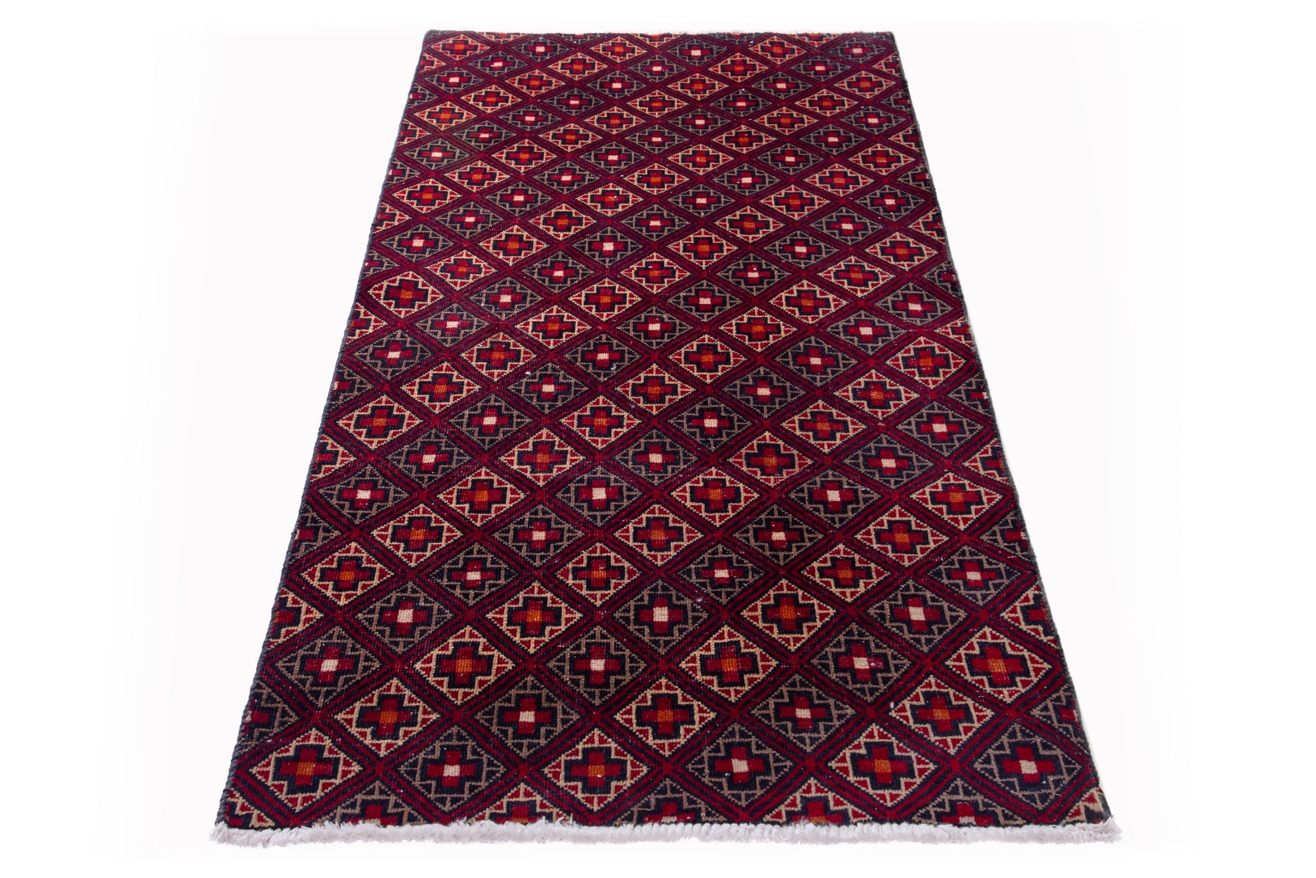 Persian Baluch runner rug in burgundy and deep red, view 2 of 17