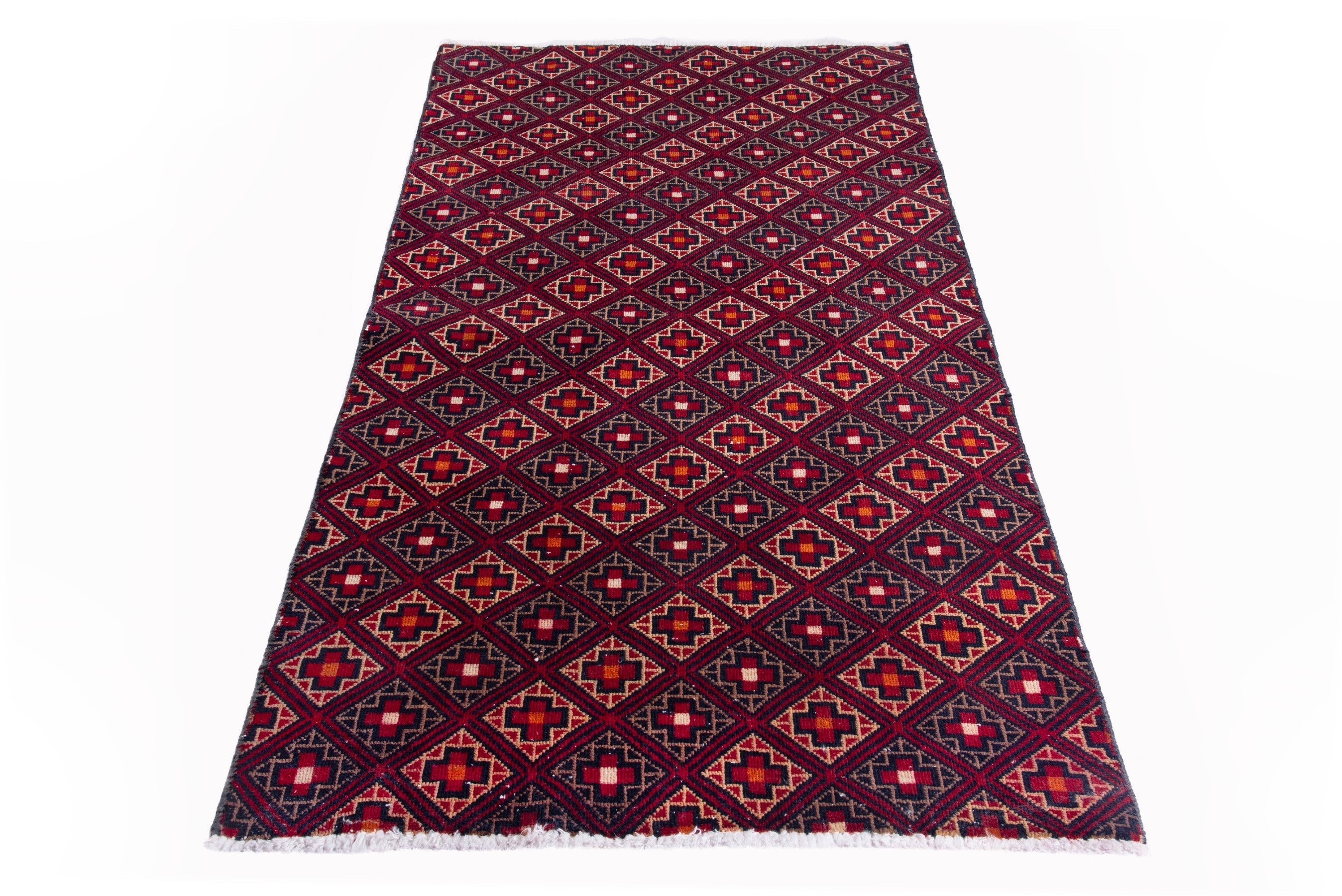 Persian Baluch runner rug in burgundy and deep red, view 3 of 17