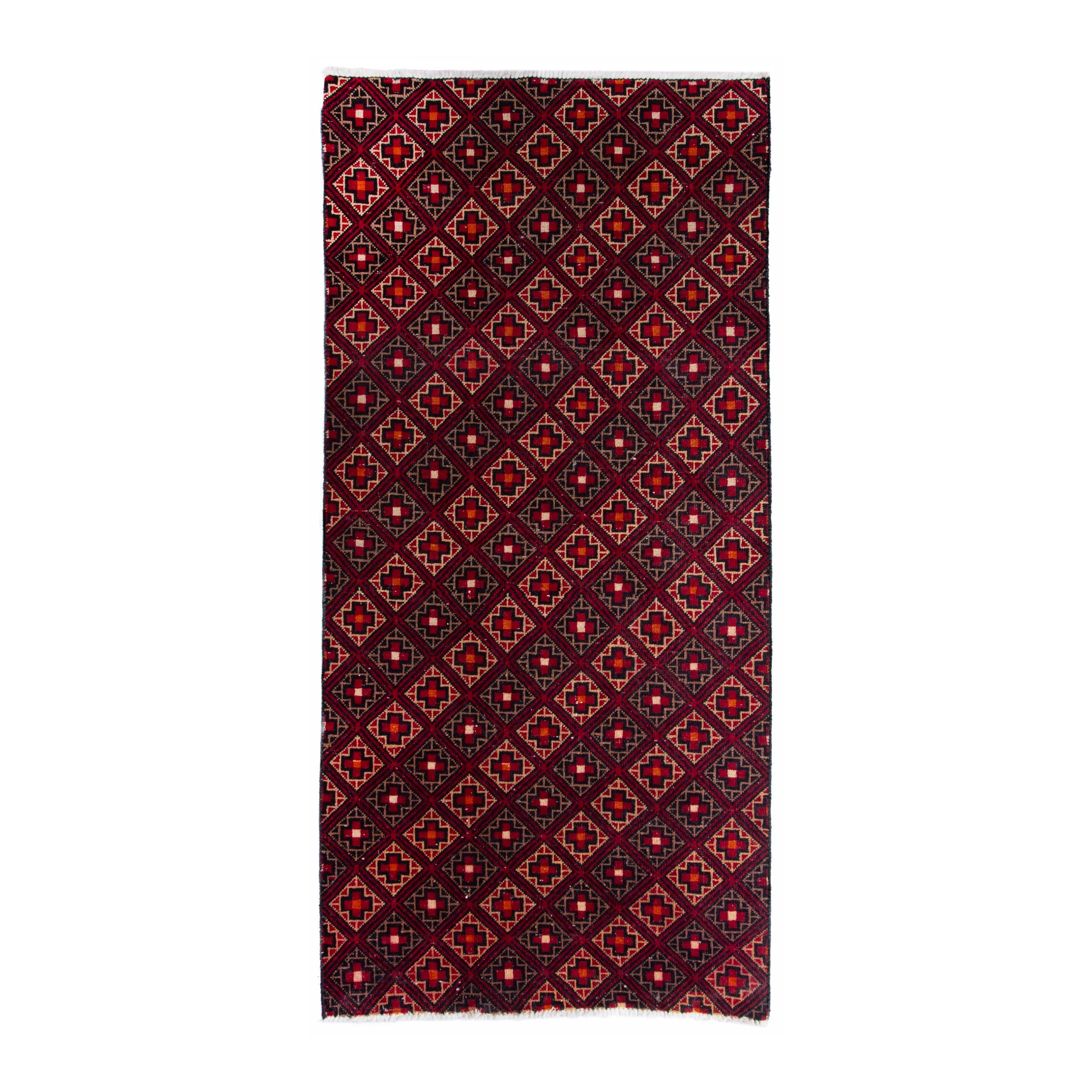 Persian Baluch runner rug in burgundy and deep red, 2'11" x 6'3"
