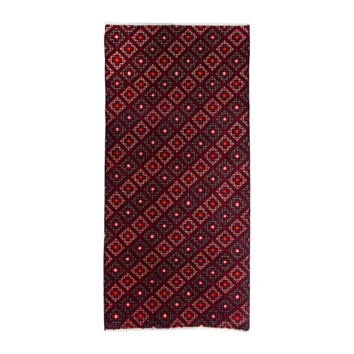 Persian Baluch runner rug in burgundy and deep red, 2'11" x 6'3"