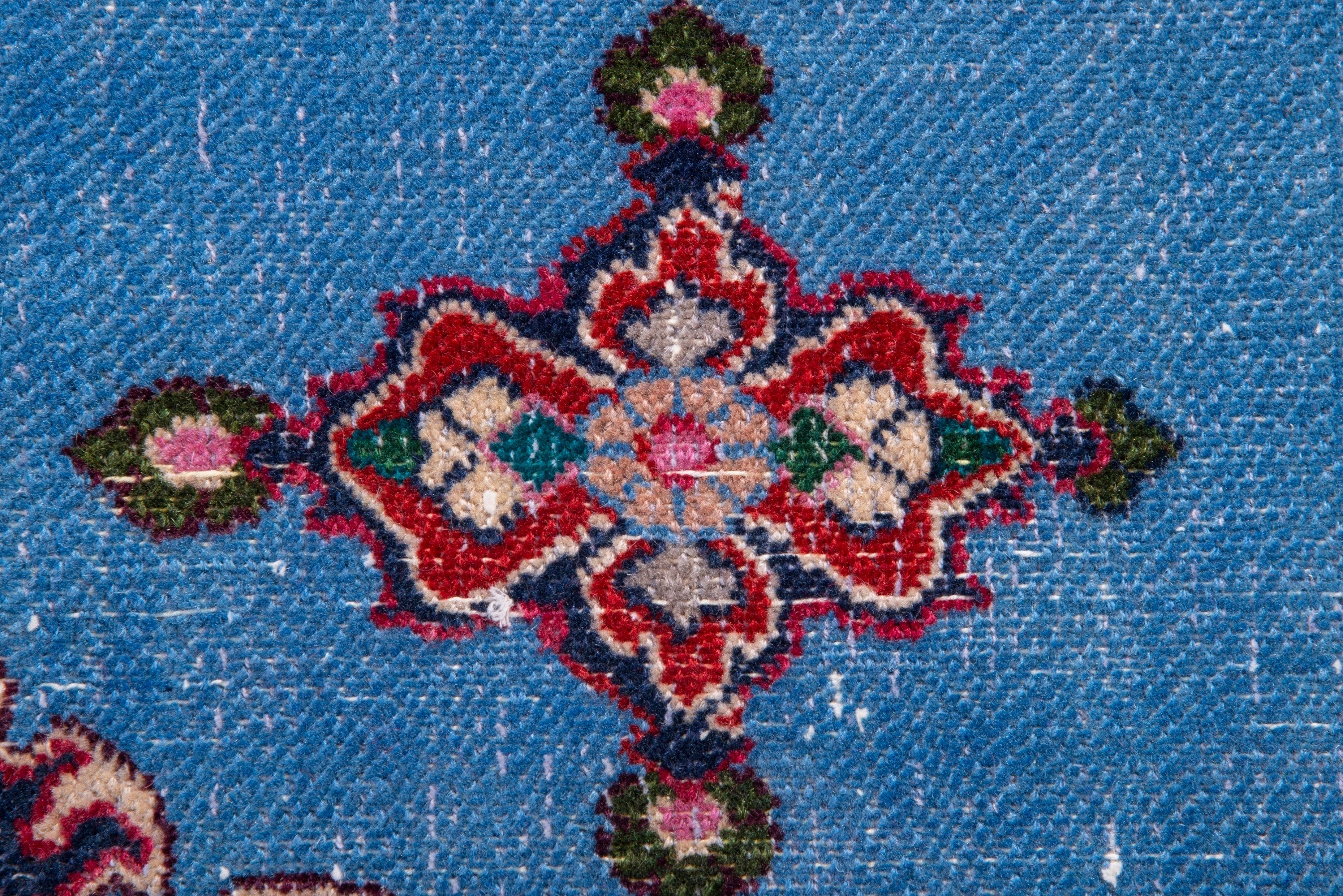 Persian Mashhad runner rug in powder blue and burgundy, view 12 of 17