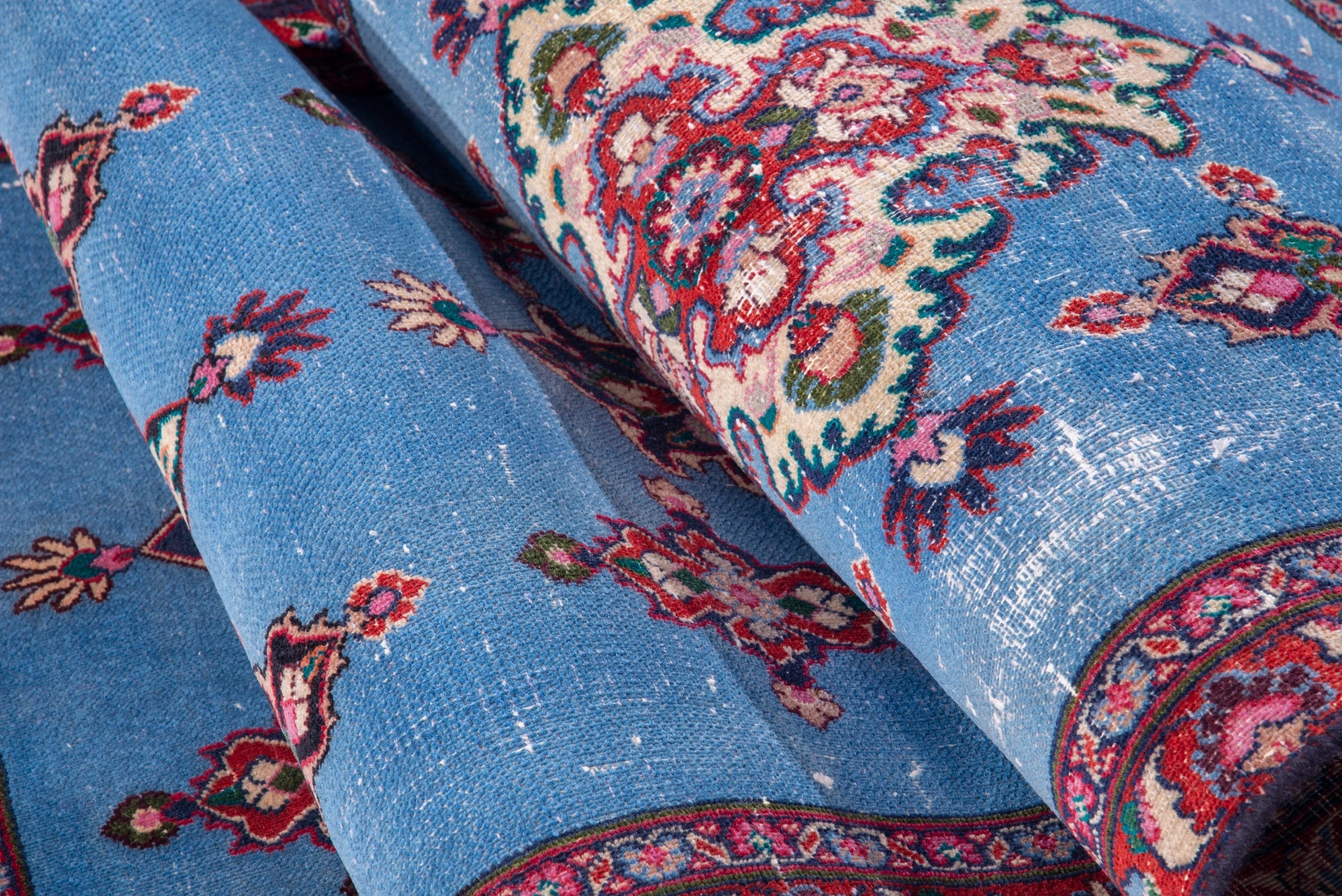 Persian Mashhad runner rug in powder blue and burgundy, view 15 of 17