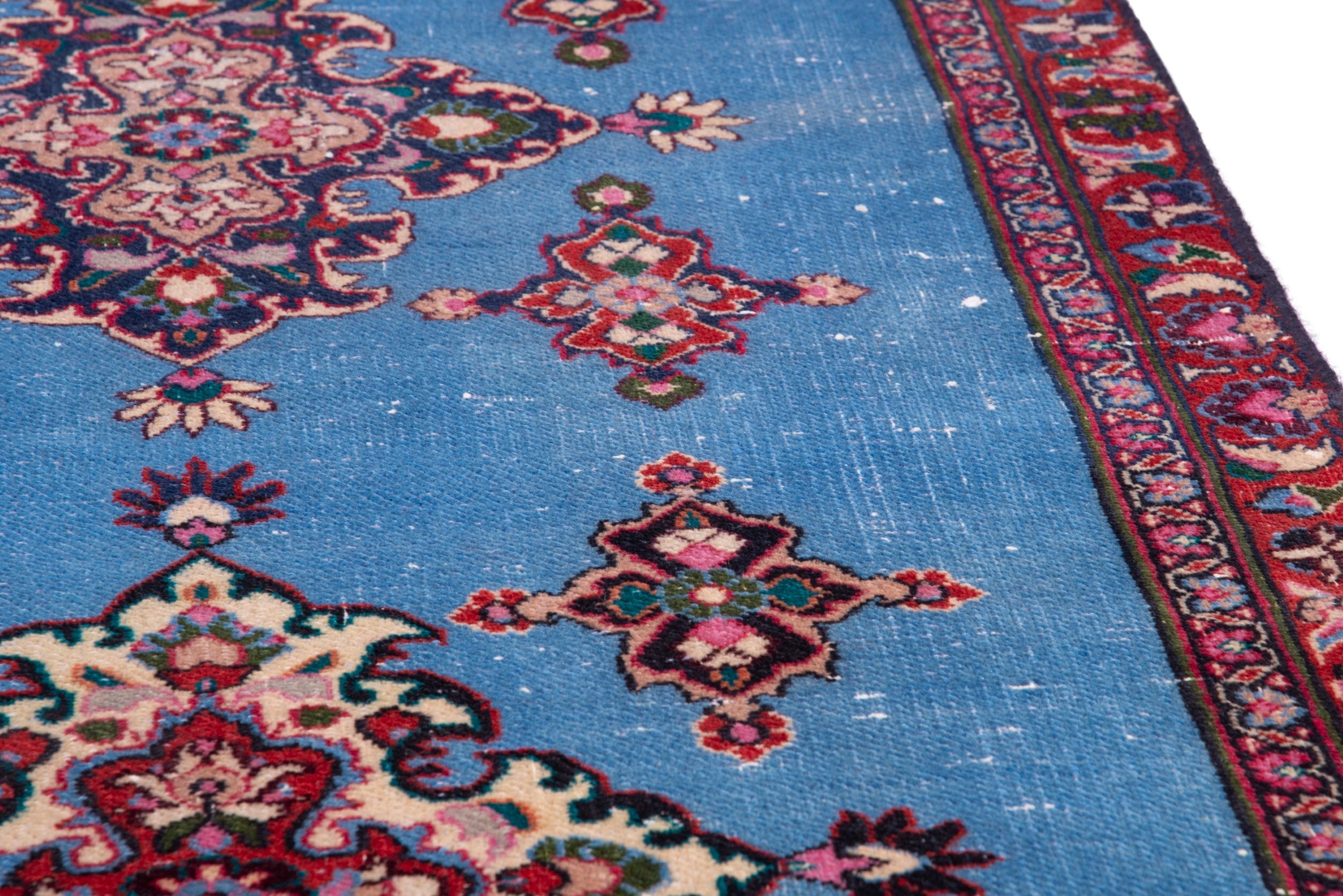 Persian Mashhad runner rug in powder blue and burgundy, view 7 of 17