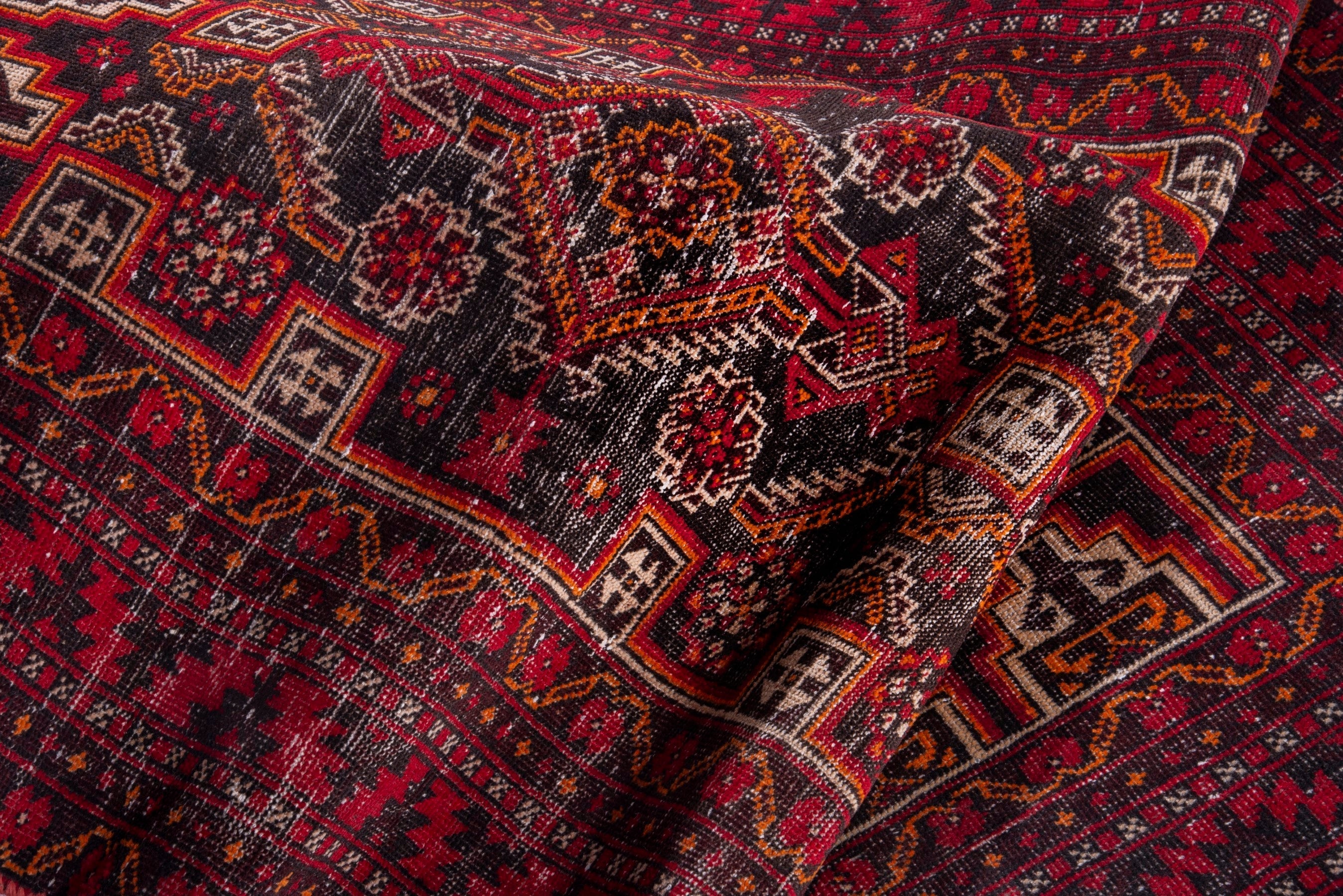 Persian Baluch accent rug in deep red and burgundy, view 16 of 19