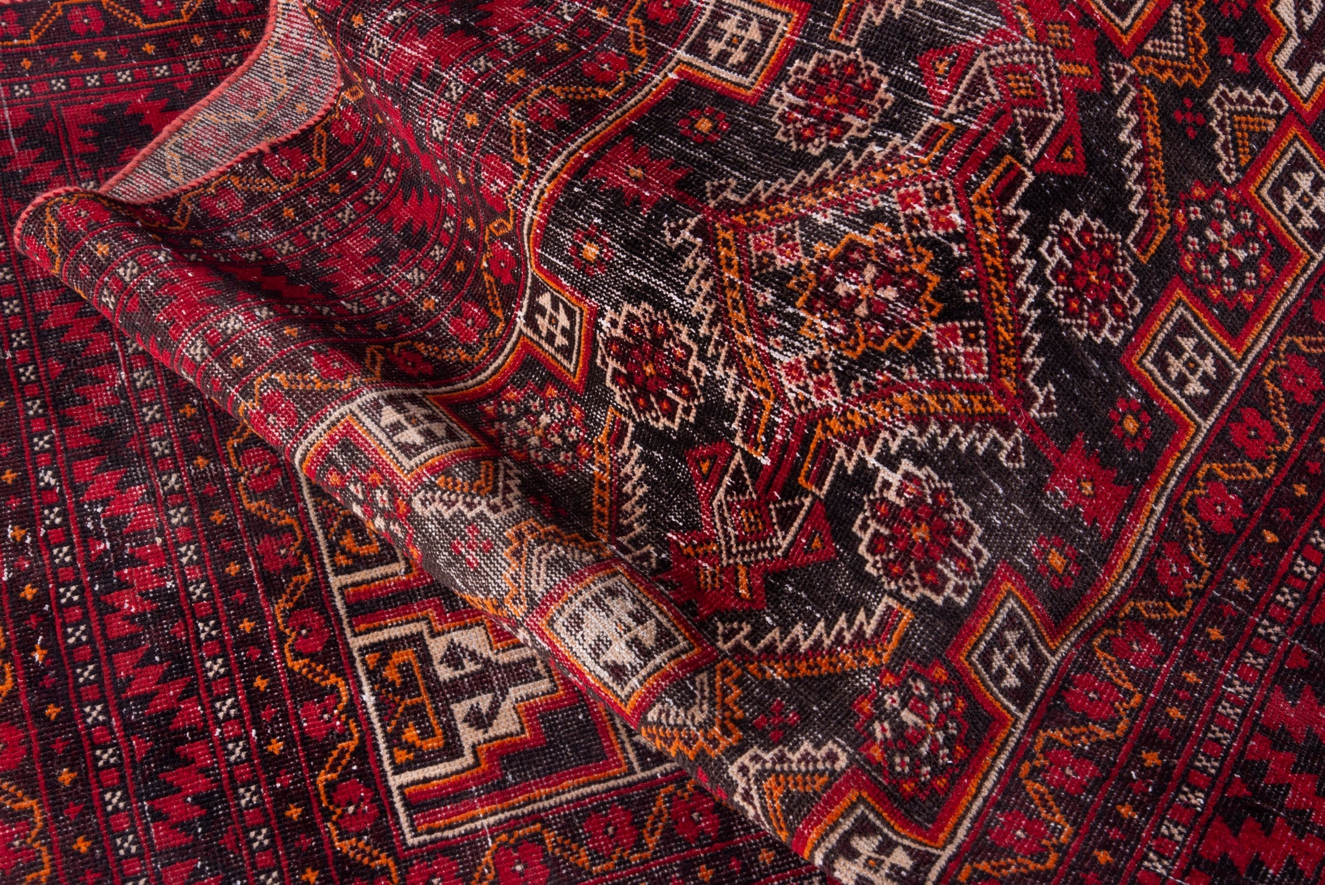 Persian Baluch accent rug in deep red and burgundy, view 18 of 19