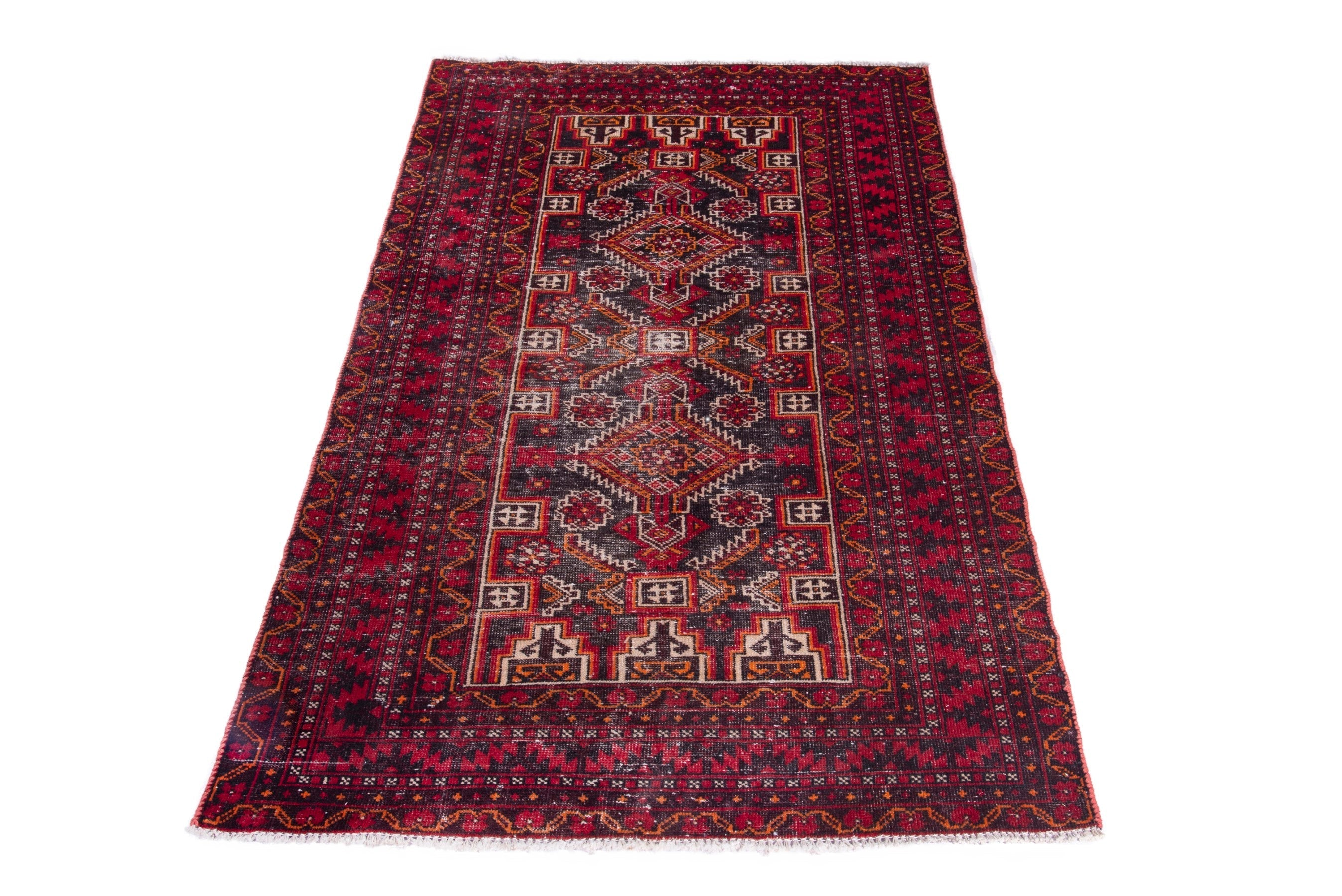 Persian Baluch accent rug in deep red and burgundy, view 2 of 19