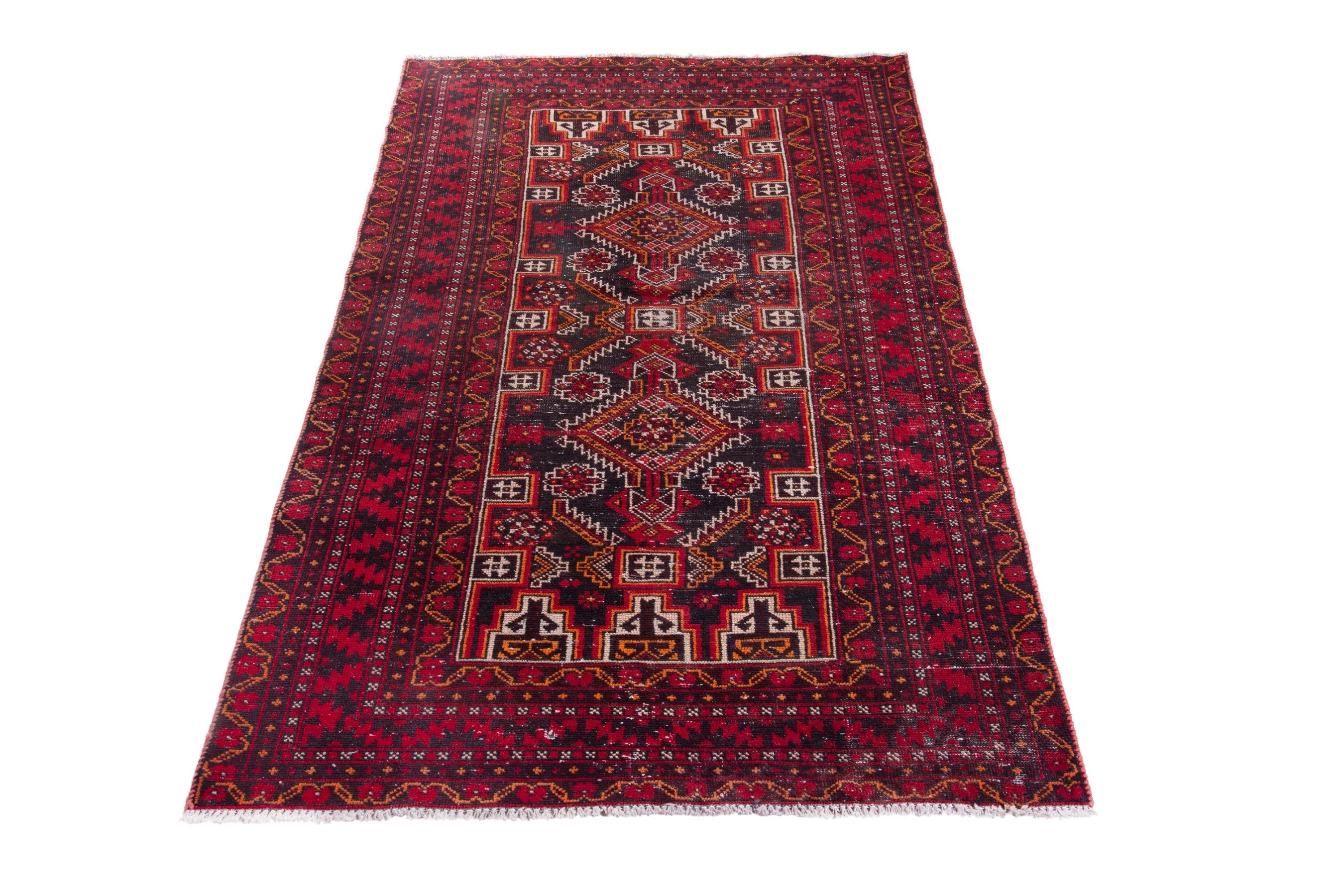 Persian Baluch accent rug in deep red and burgundy, view 3 of 19