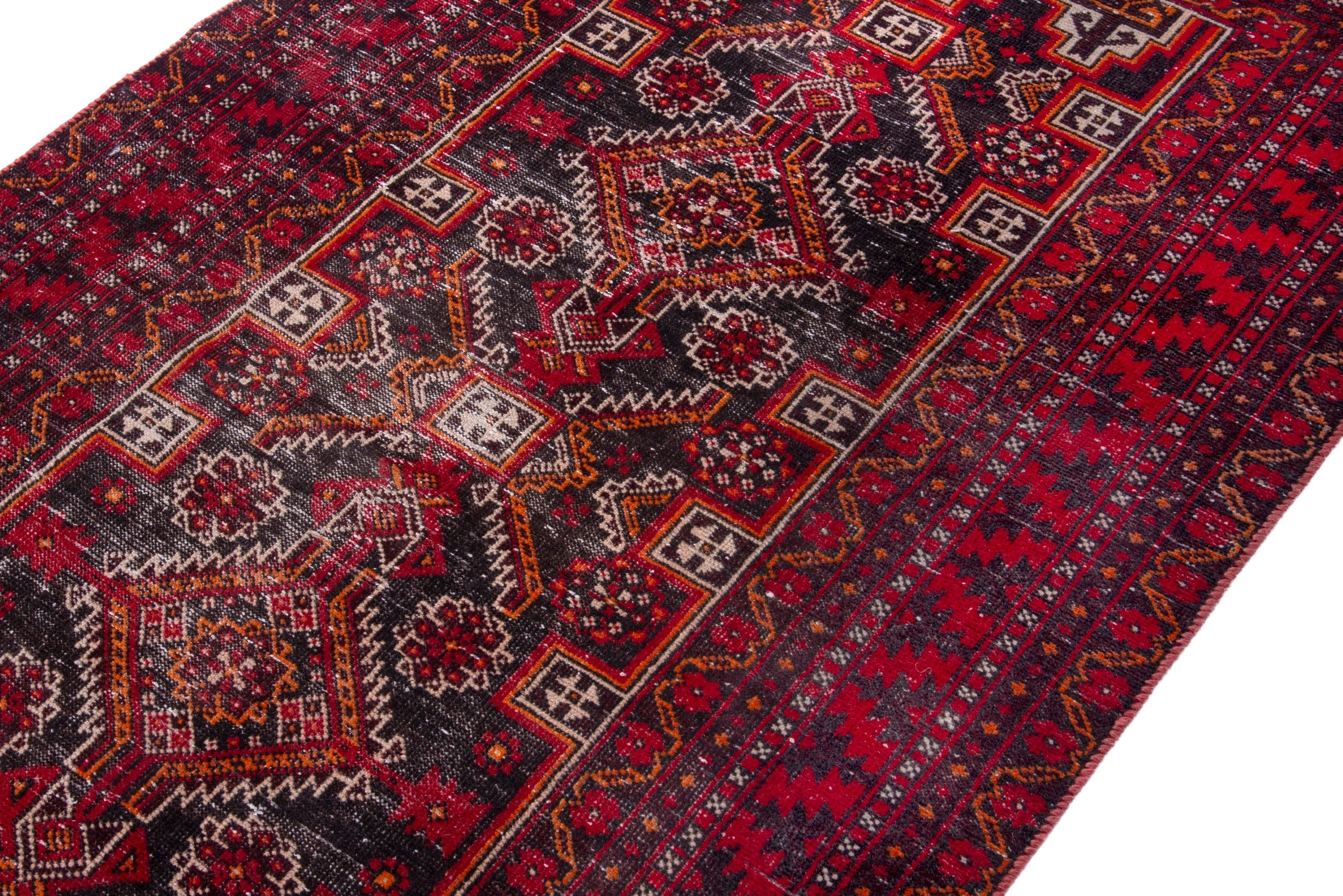 Persian Baluch accent rug in deep red and burgundy, view 4 of 19