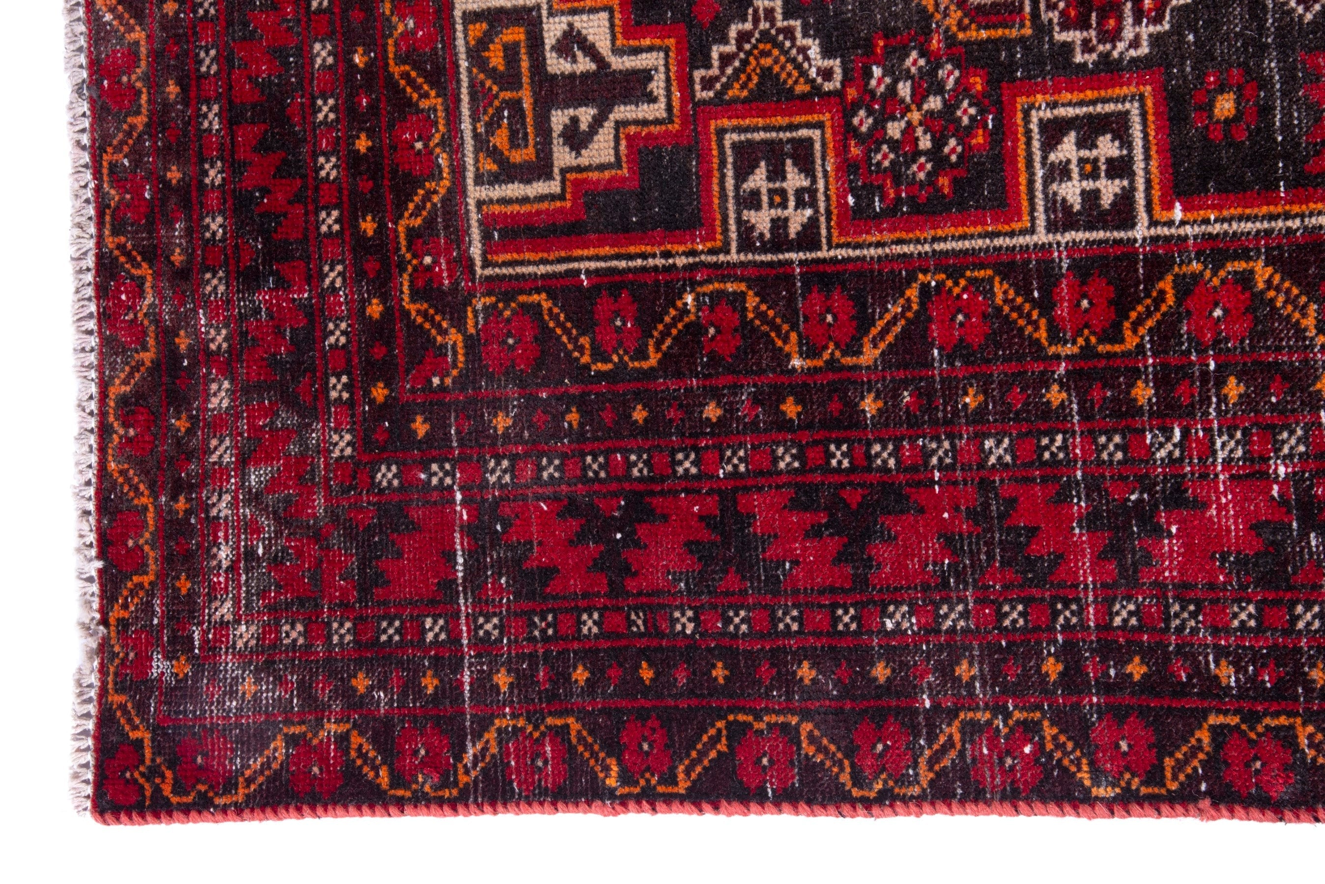 Persian Baluch accent rug in deep red and burgundy, view 5 of 19