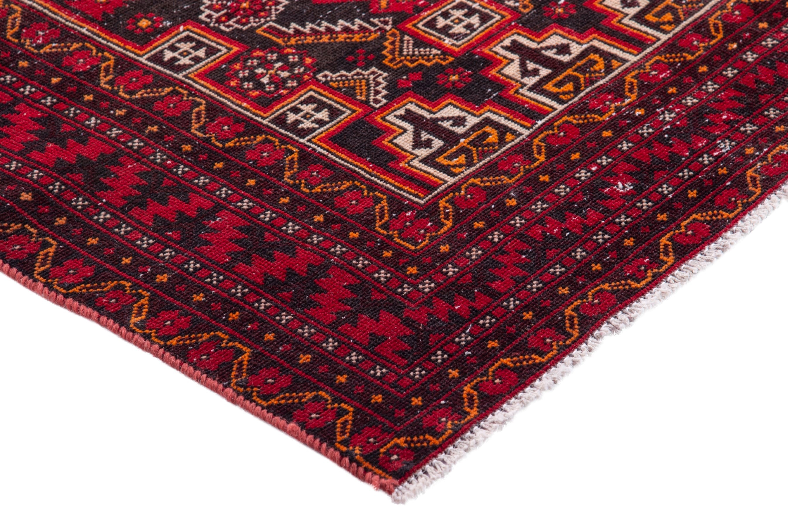 Persian Baluch accent rug in deep red and burgundy, view 6 of 19
