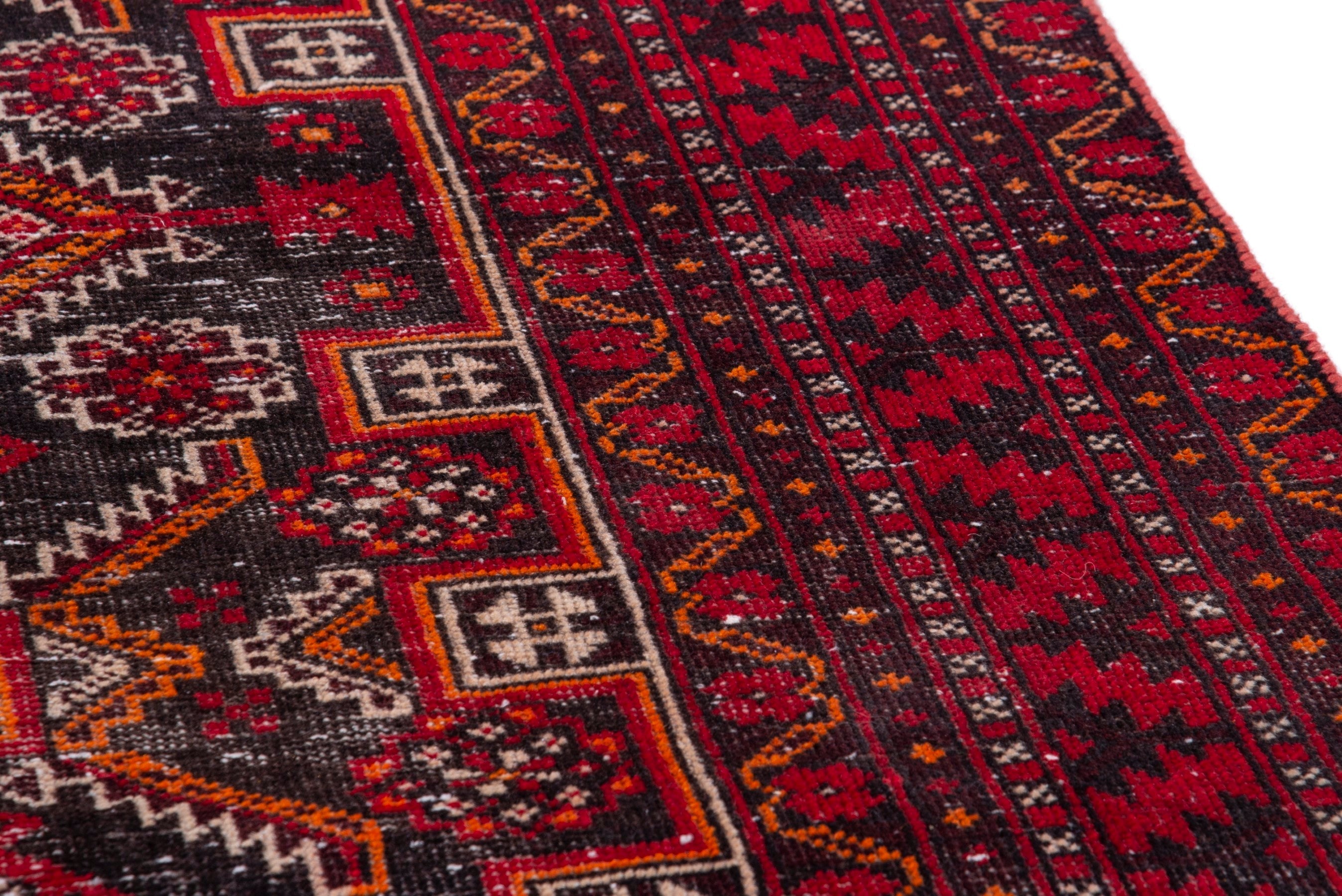 Persian Baluch accent rug in deep red and burgundy, view 7 of 19