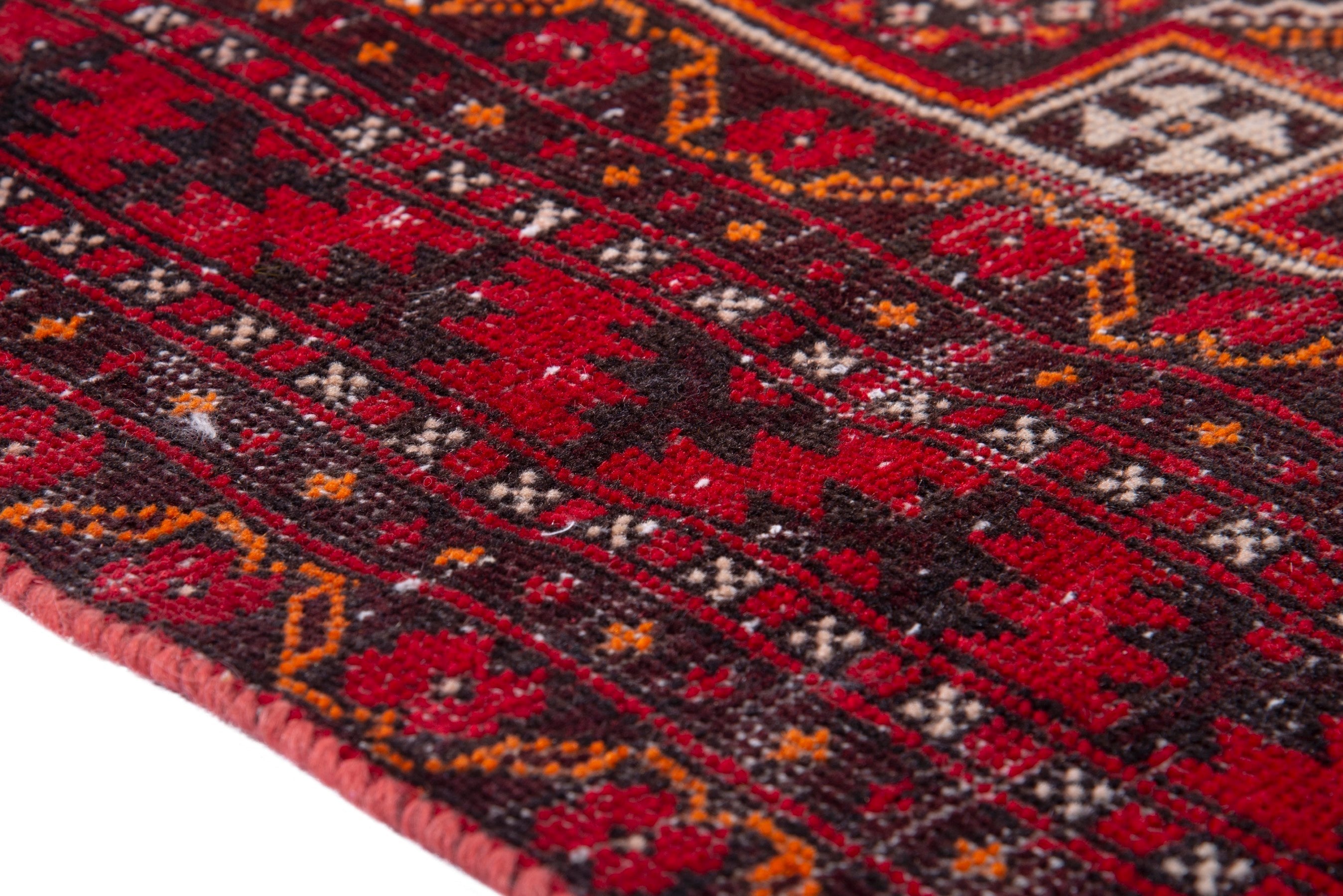 Persian Baluch accent rug in deep red and burgundy, view 8 of 19