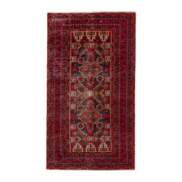 Persian Baluch accent rug in deep red and burgundy, 3'7" x 6'4"