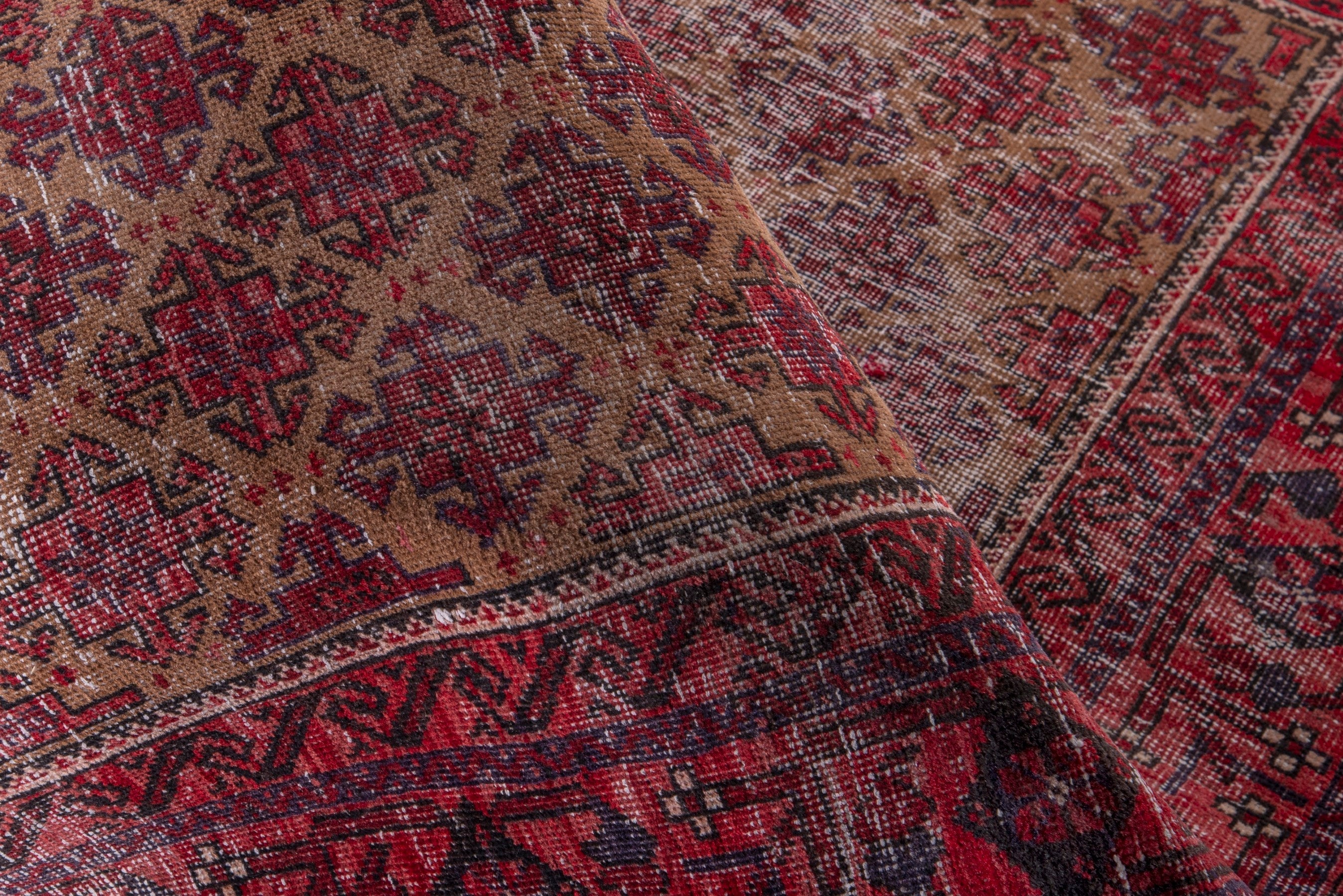Persian Baluch runner rug in deep red and faded red, view 15 of 16