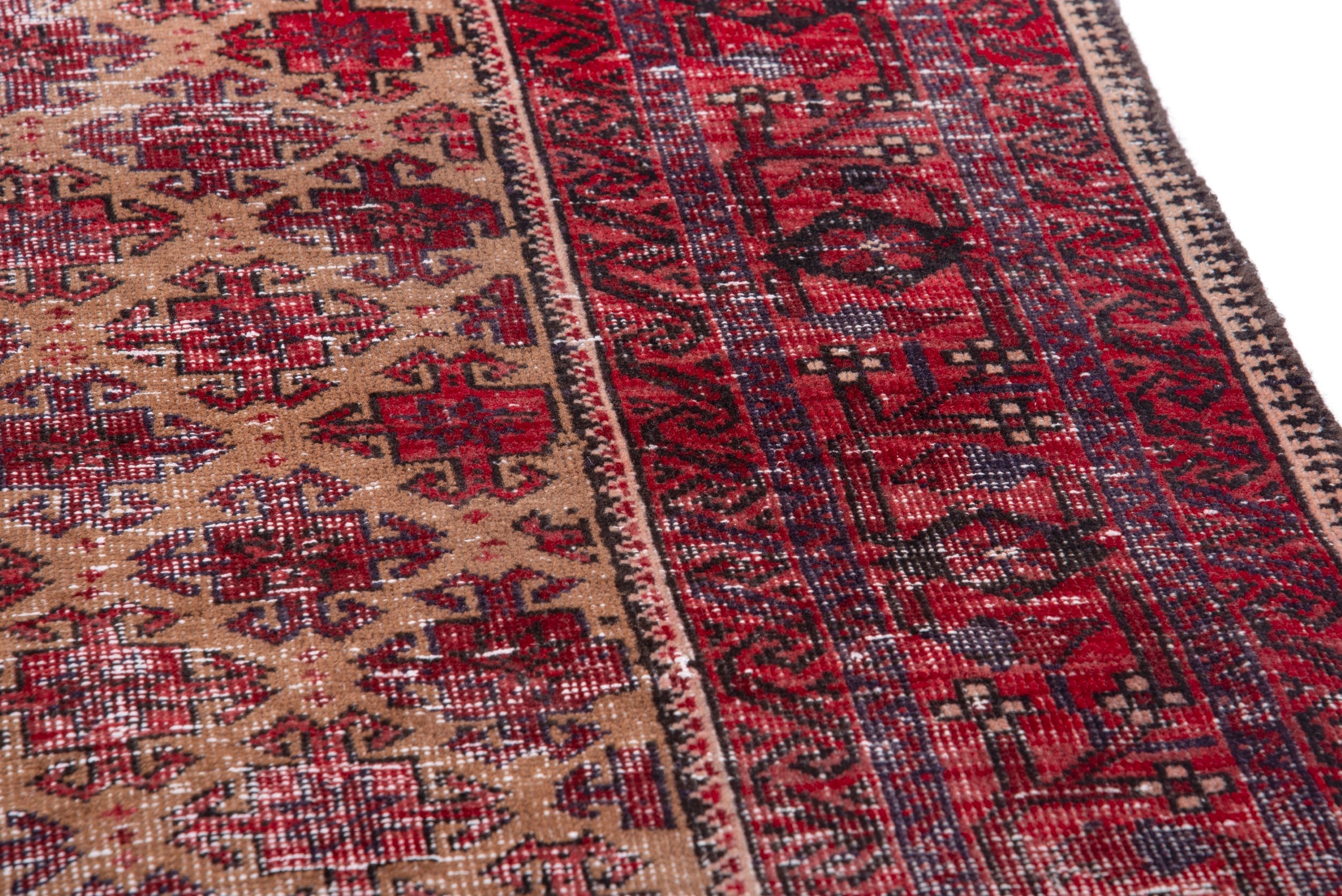 Persian Baluch runner rug in deep red and faded red, view 6 of 16