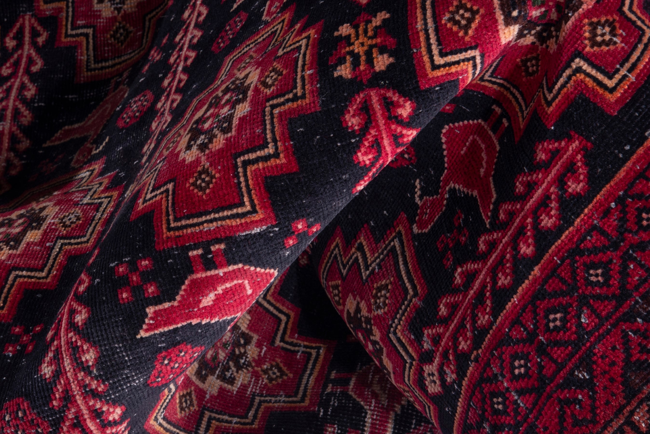Persian Baluch runner rug in navy and burgundy, view 14 of 16
