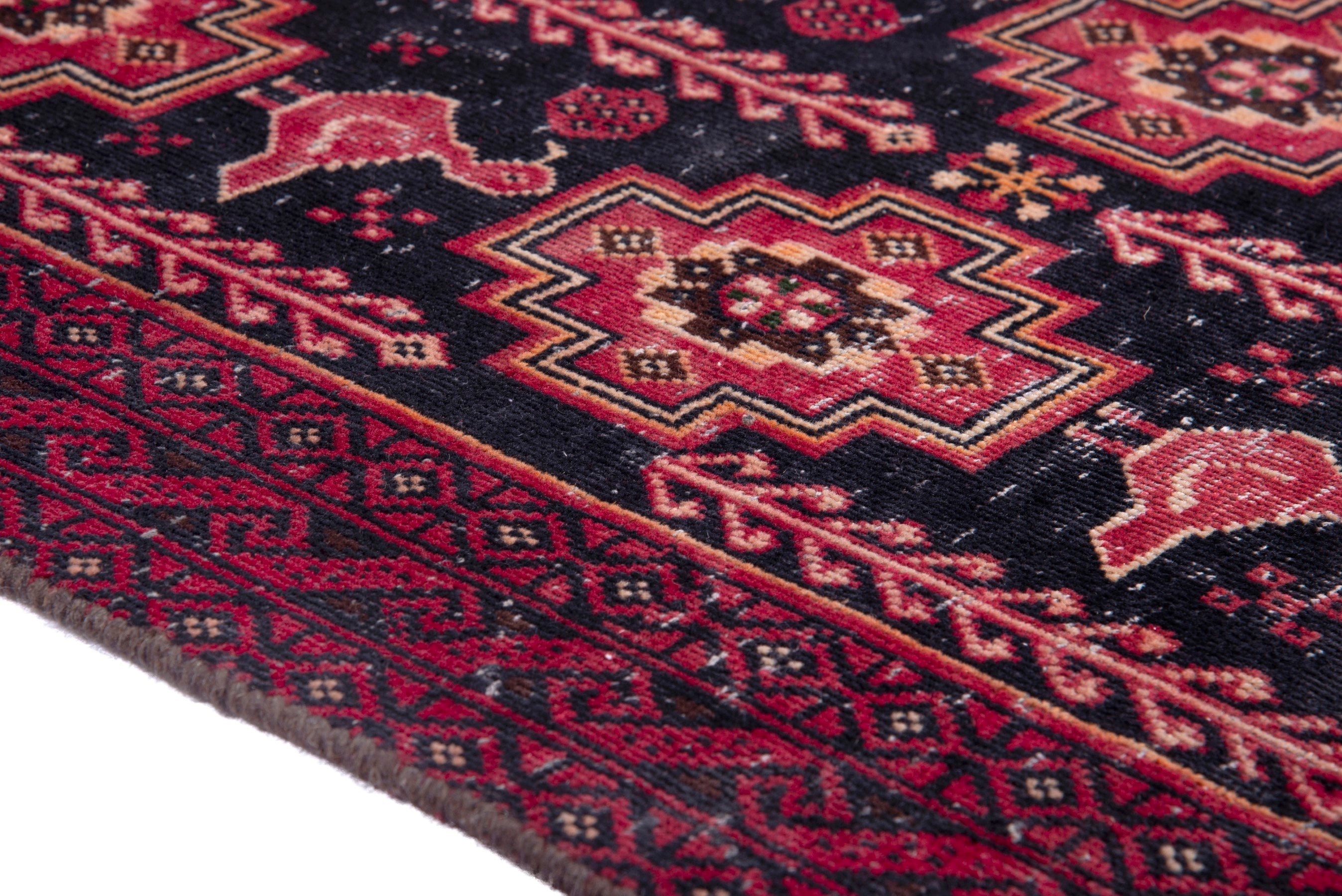 Persian Baluch runner rug in navy and burgundy, view 6 of 16