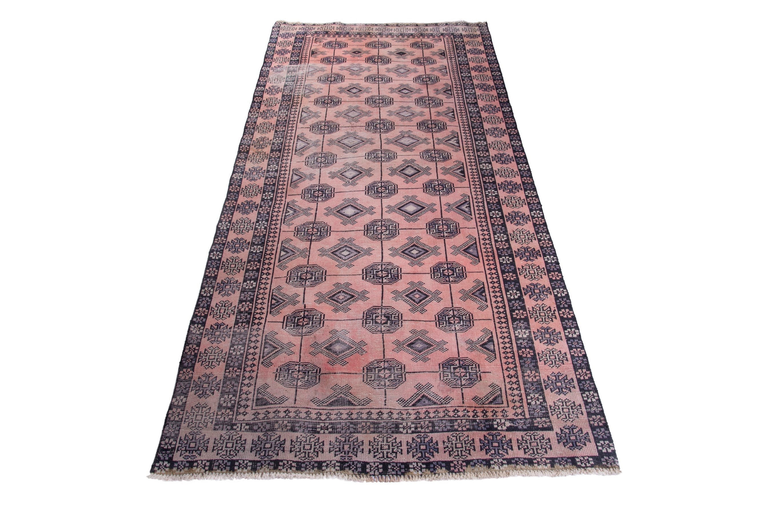 Persian Torkaman runner rug in terracotta and charcoal, view 3 of 17