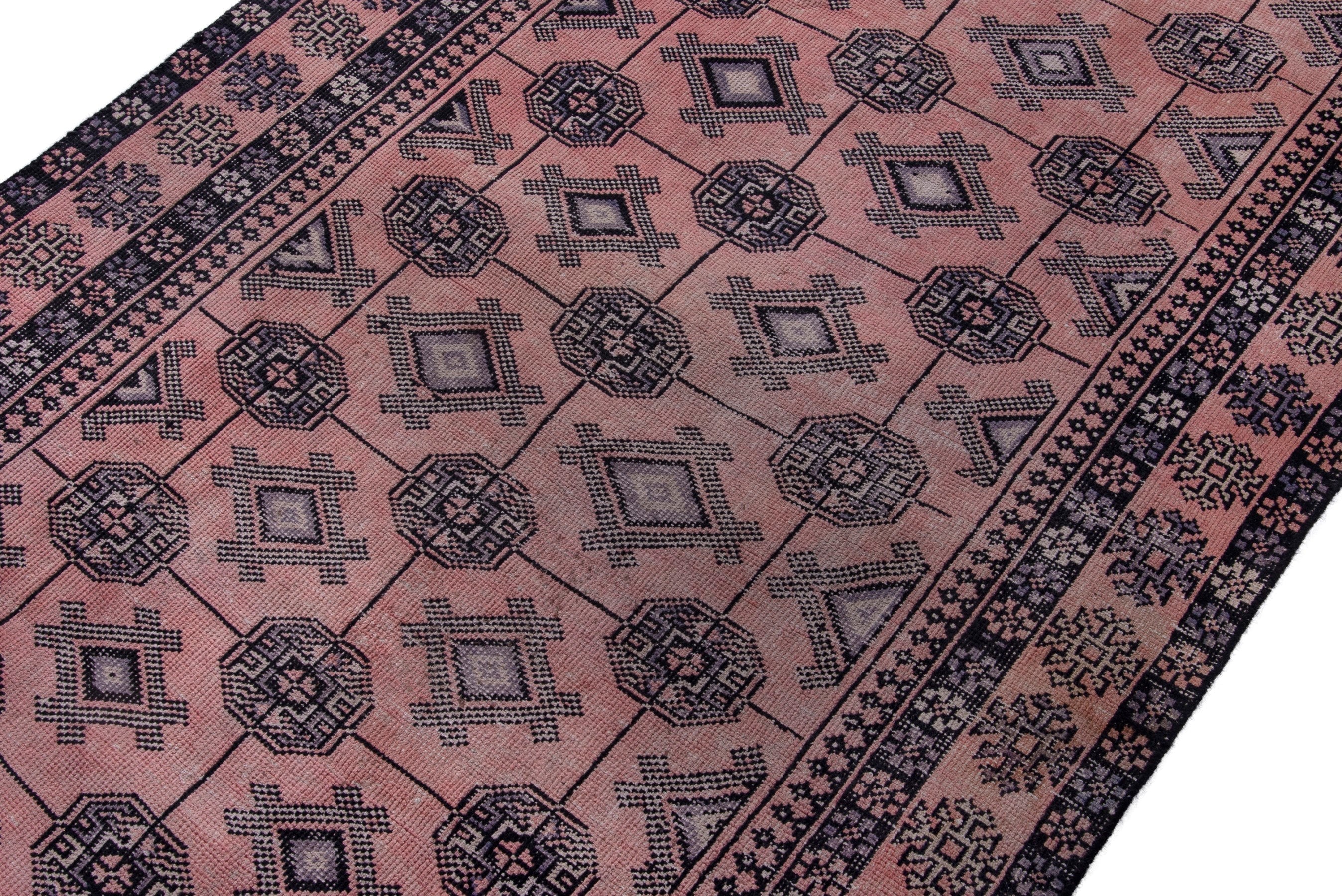 Persian Torkaman runner rug in terracotta and charcoal, view 6 of 17