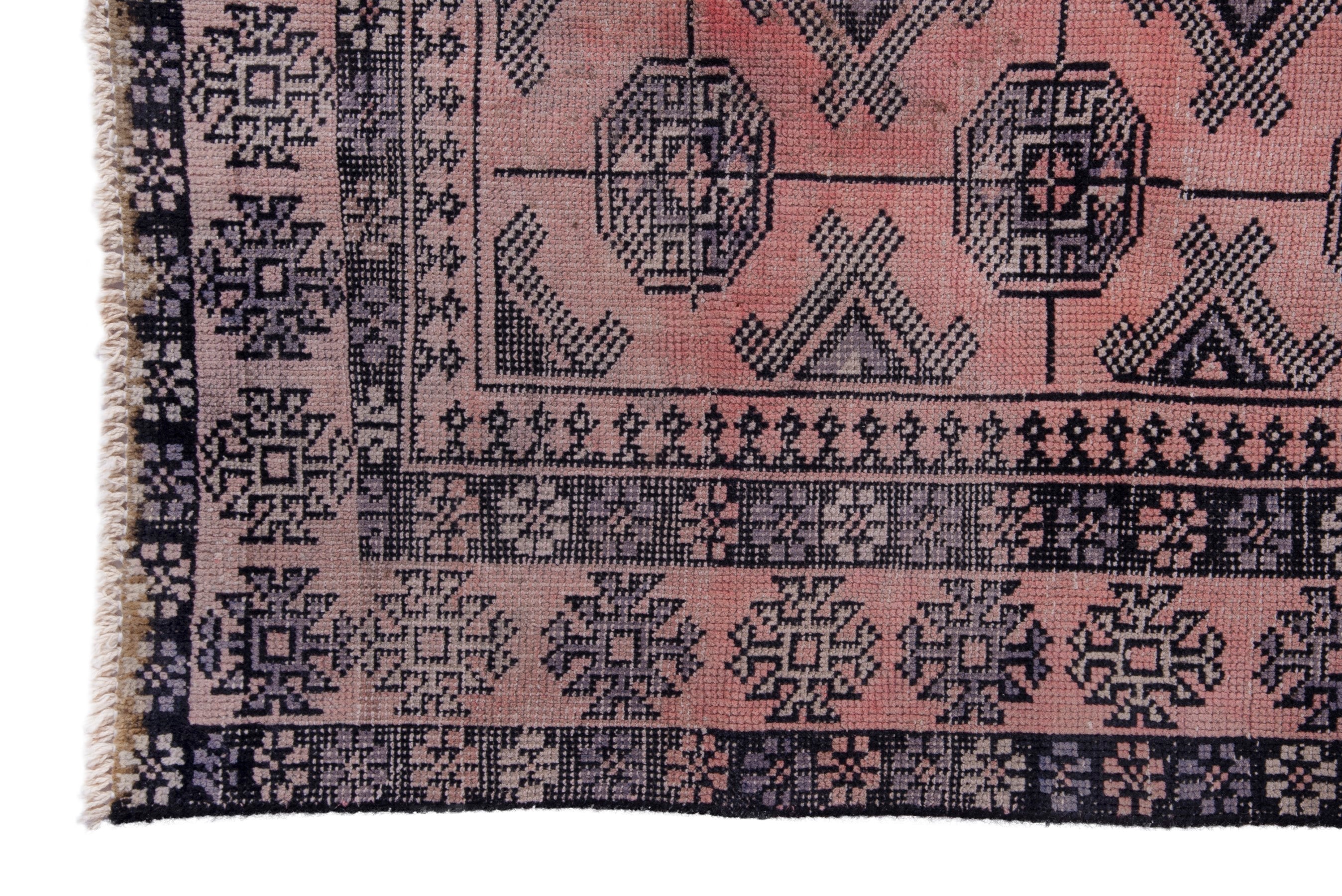 Persian Torkaman runner rug in terracotta and charcoal, view 5 of 17