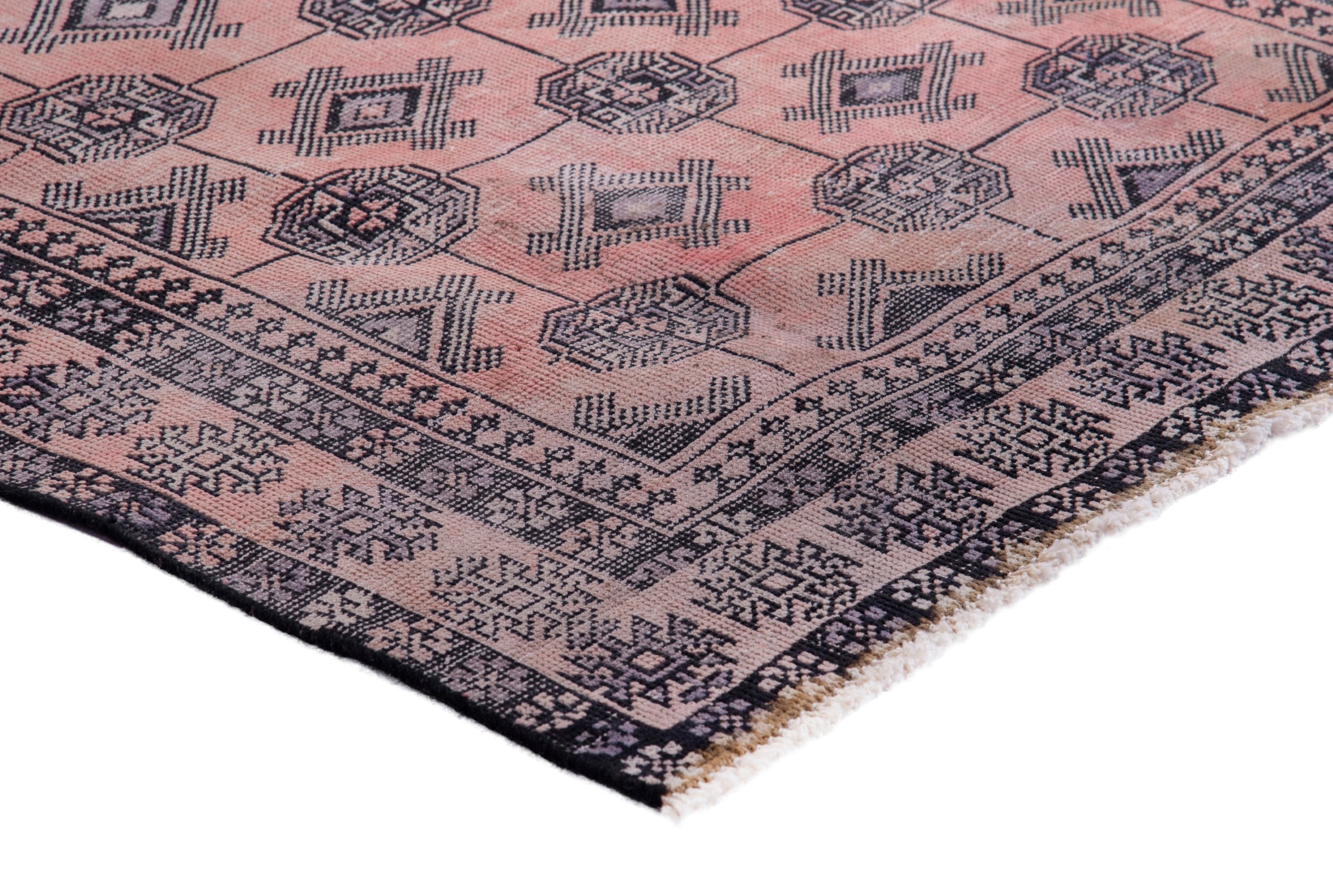 Persian Torkaman runner rug in terracotta and charcoal, view 4 of 17