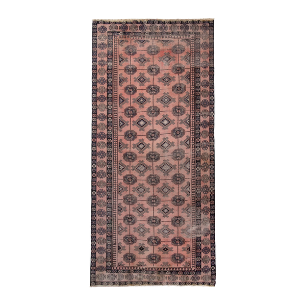 Persian Torkaman runner rug in terracotta and charcoal, 3'7" x 8'