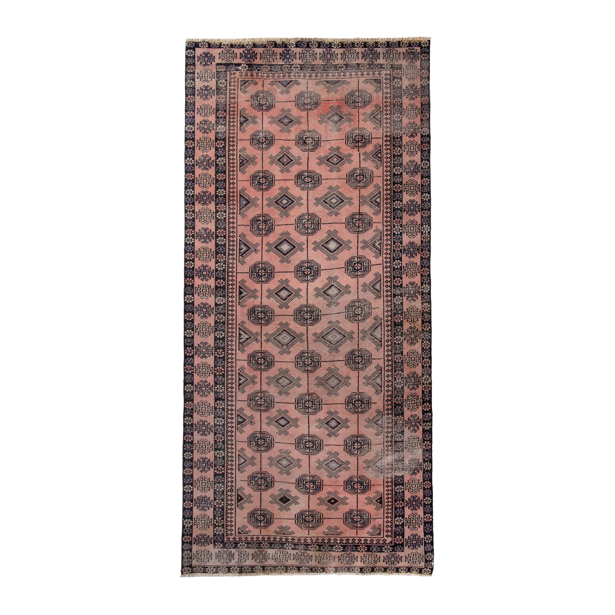 Persian Torkaman runner rug in terracotta and charcoal, 3'7" x 8'