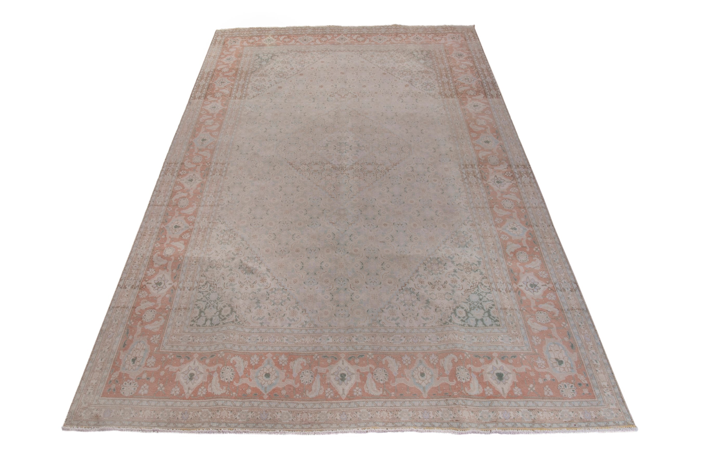 Persian Tabriz area rug in stone and terracotta, view 3 of 14