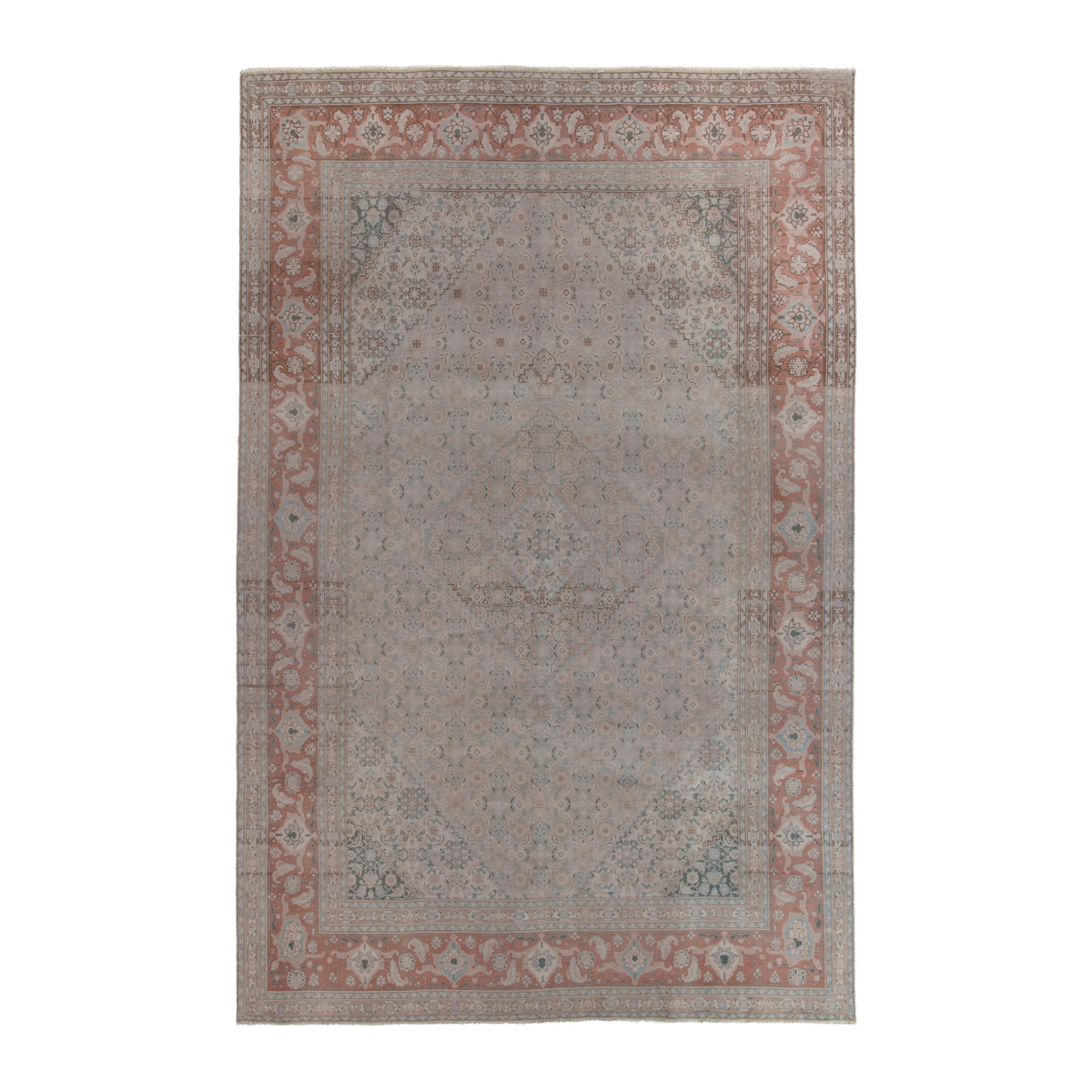 Persian Tabriz area rug in stone and terracotta, 6'5" x 9'8"