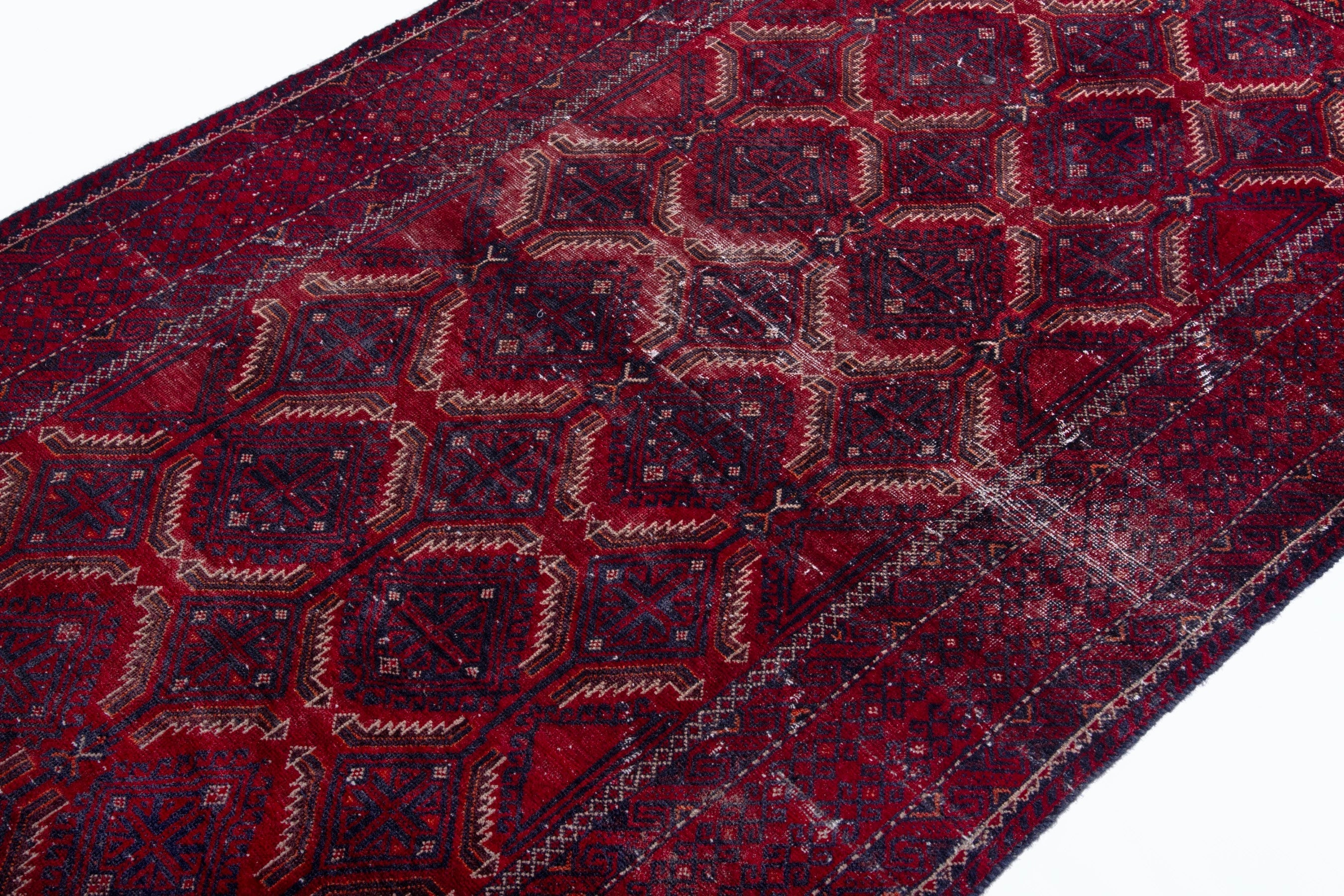 Persian area rug in burgundy and deep red, view 4 of 15