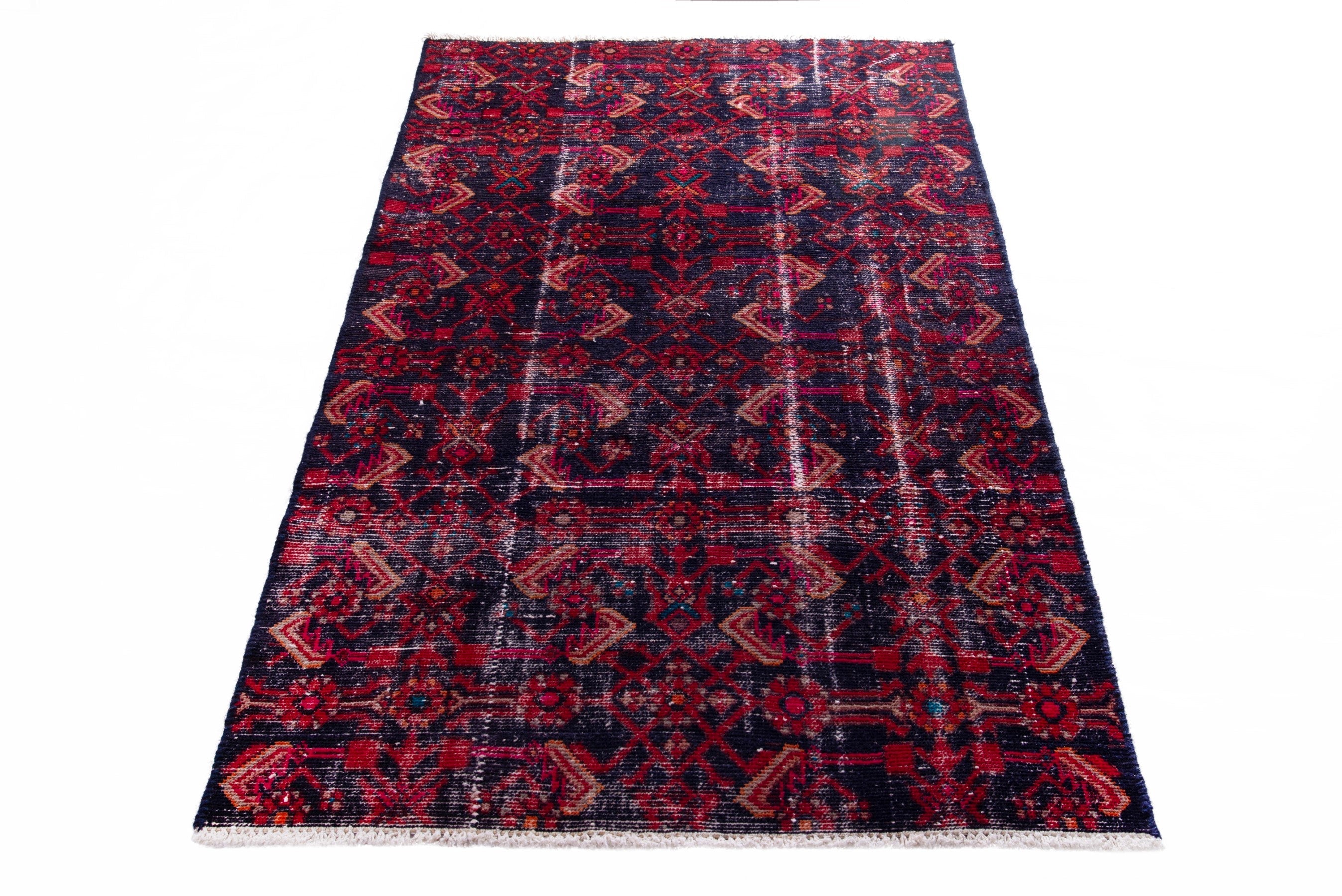 Persian Hamedan accent rug in burgundy and deep red, view 2 of 16