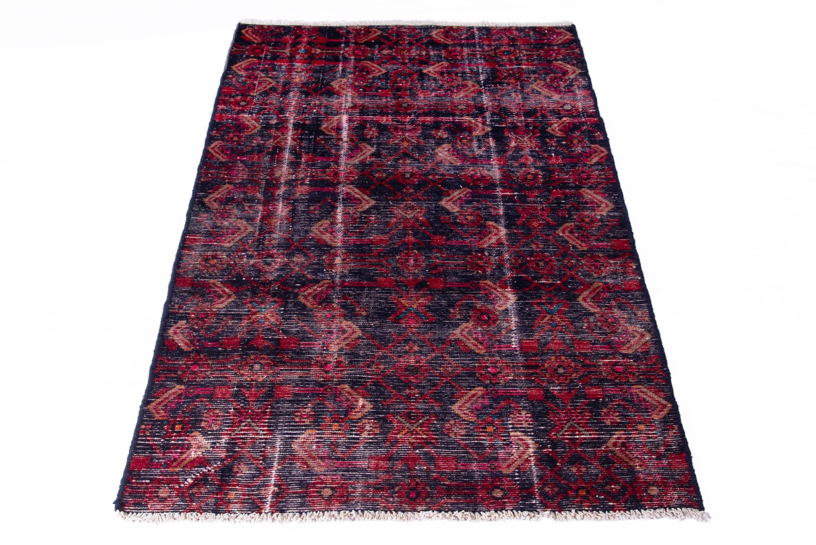 Persian Hamedan accent rug in burgundy and deep red, view 3 of 16