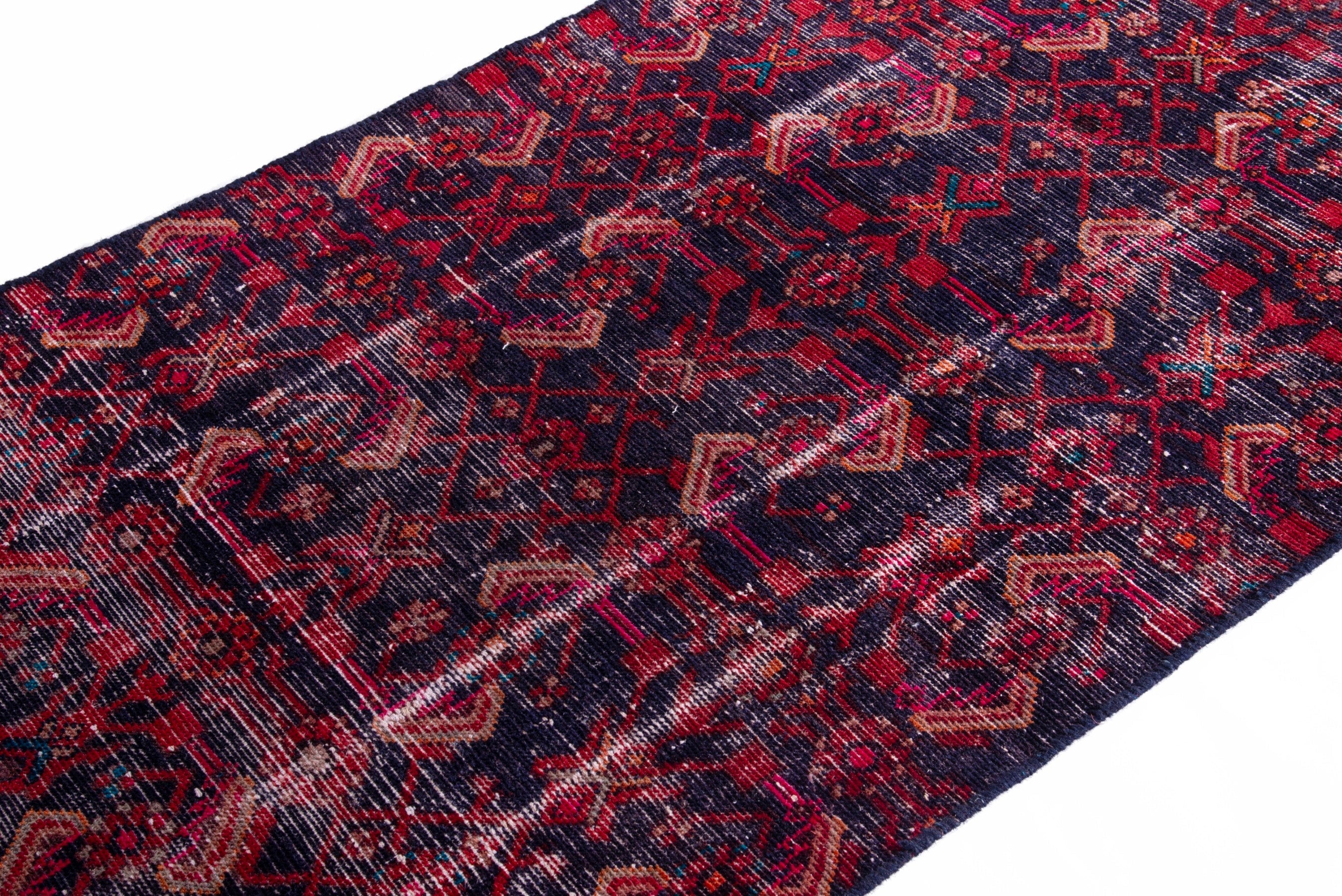 Persian Hamedan accent rug in burgundy and deep red, view 6 of 16