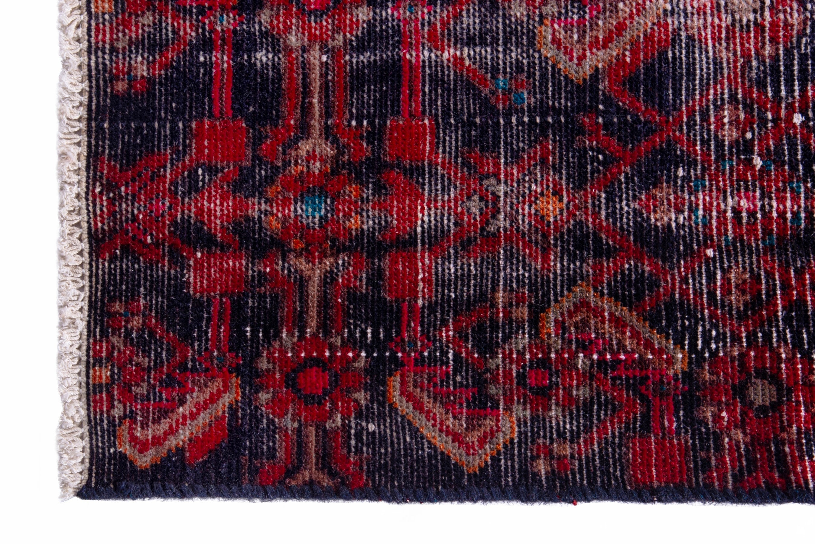 Persian Hamedan accent rug in burgundy and deep red, view 5 of 16