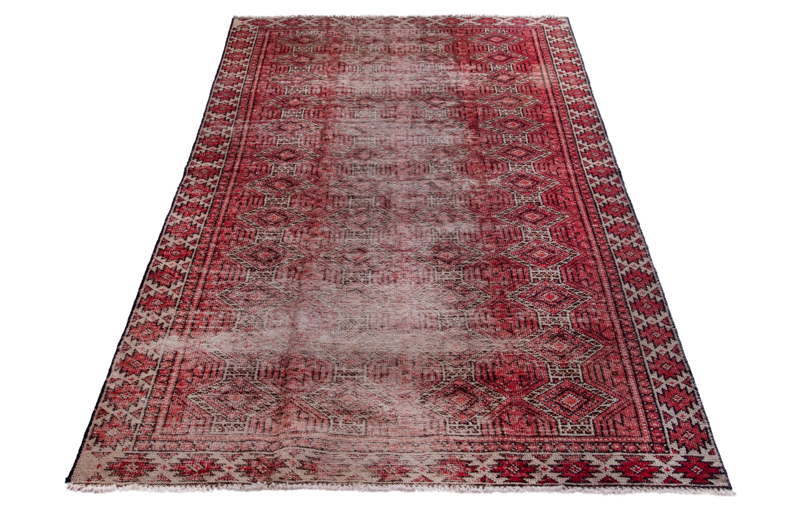 Persian Baluch accent rug in faded red and burgundy, view 2 of 16