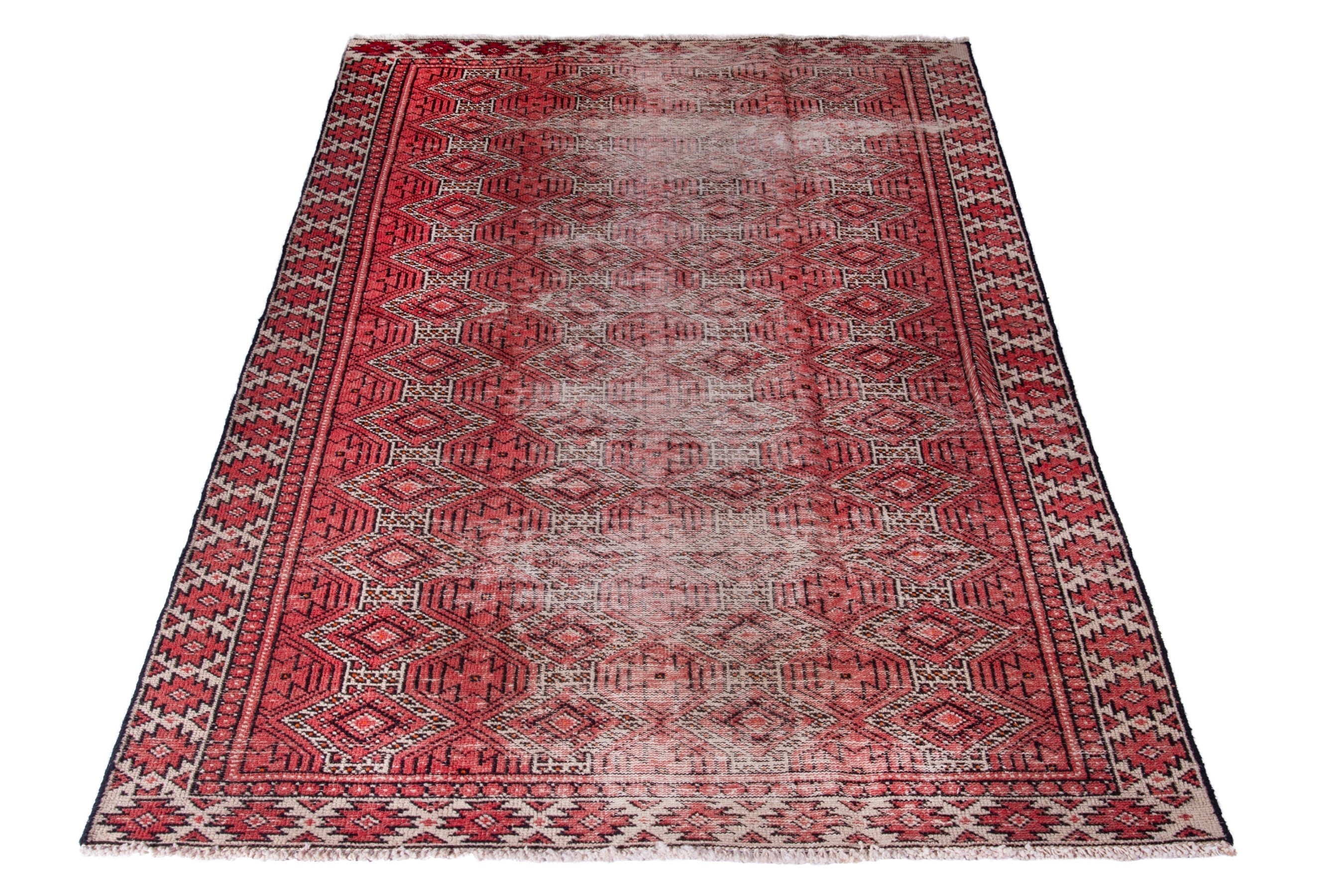 Persian Baluch accent rug in faded red and burgundy, view 3 of 16