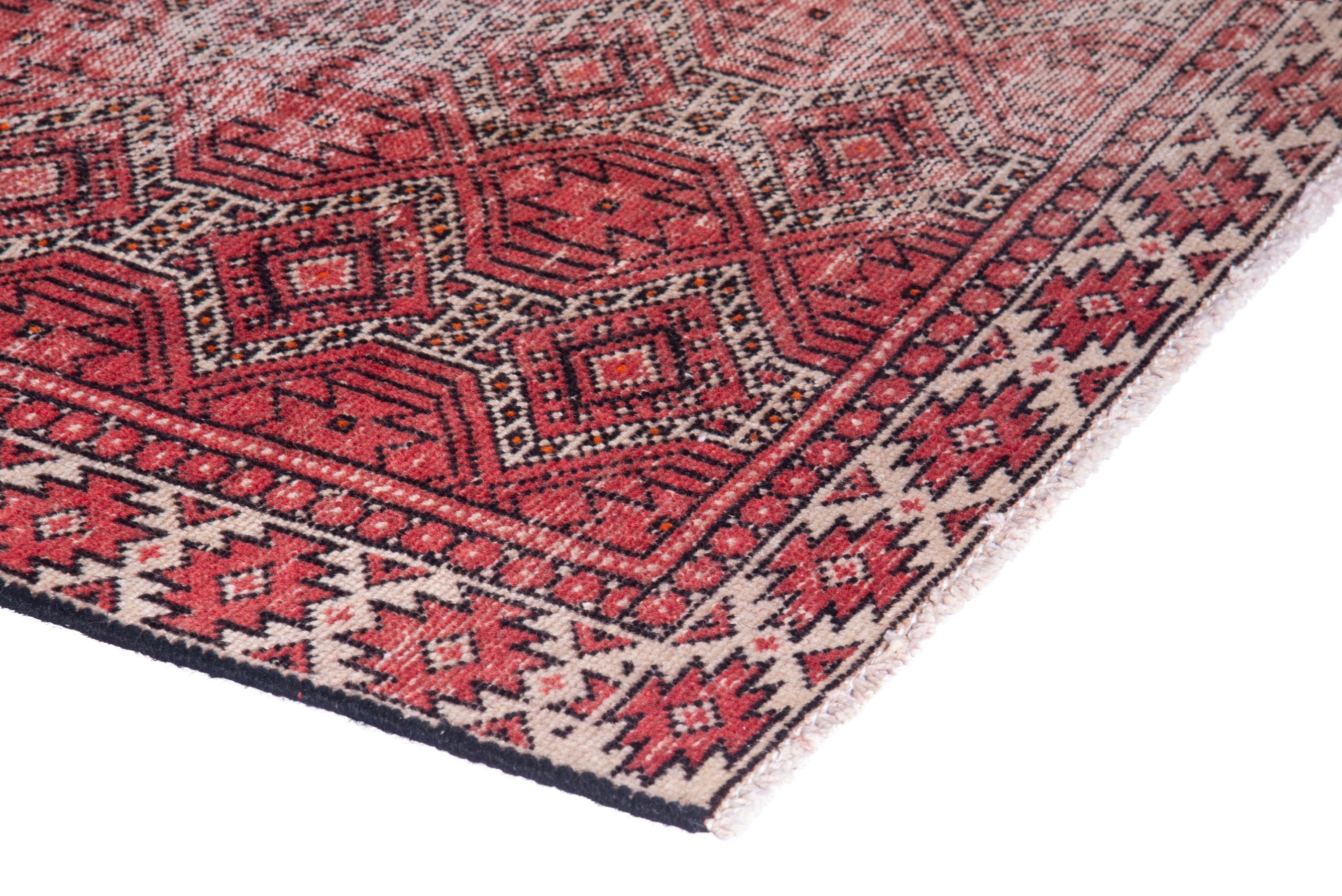 Persian Baluch accent rug in faded red and burgundy, view 4 of 16