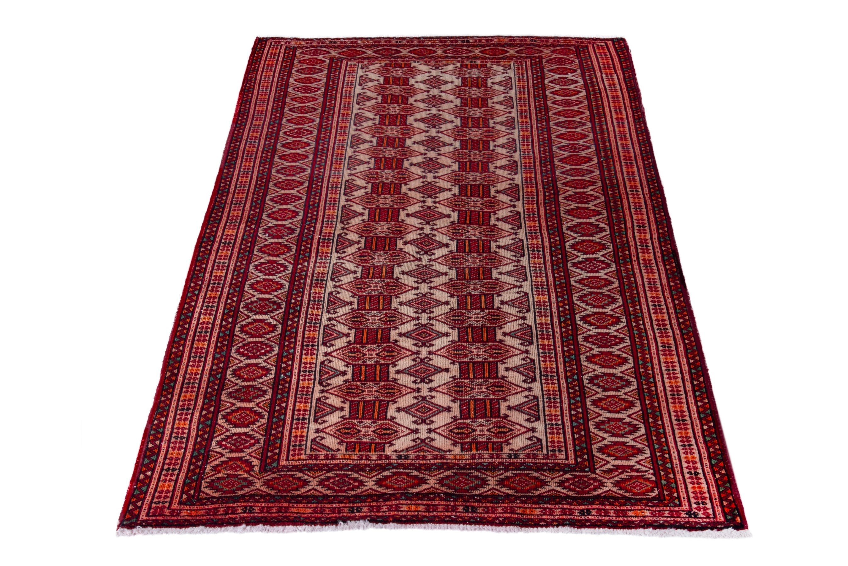 Persian Baluch accent rug in burgundy and cream, view 3 of 16